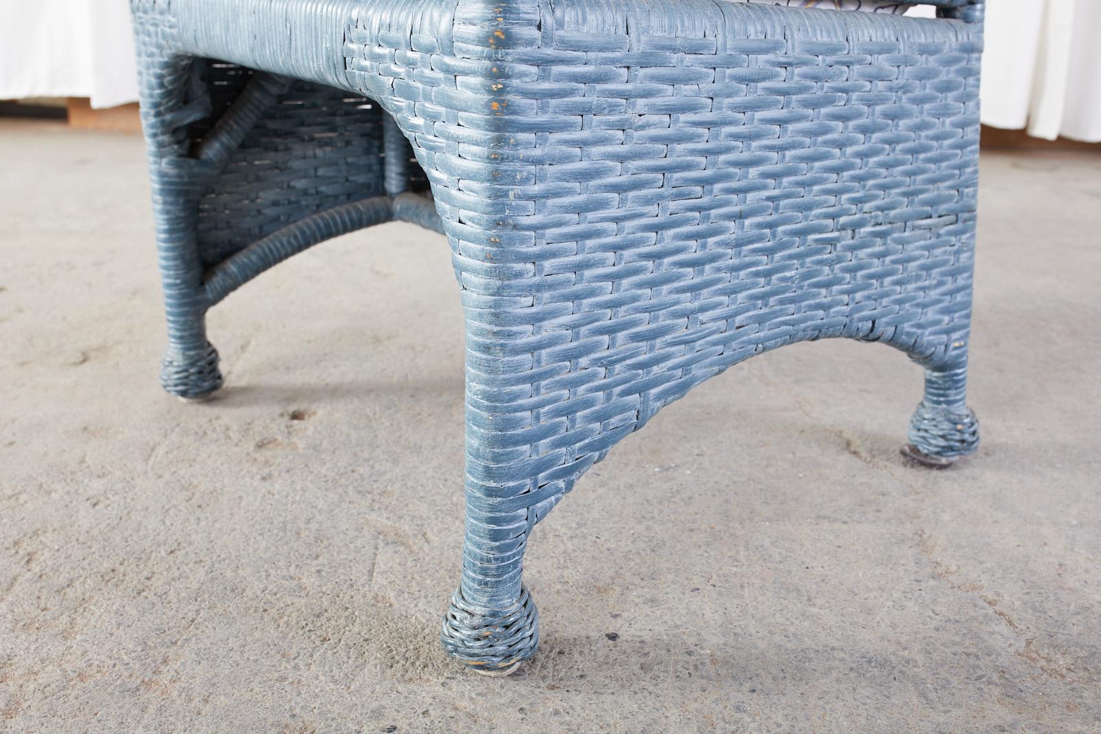 Set of Six McGuire Woven Rattan French Blue Dining Chairs 2