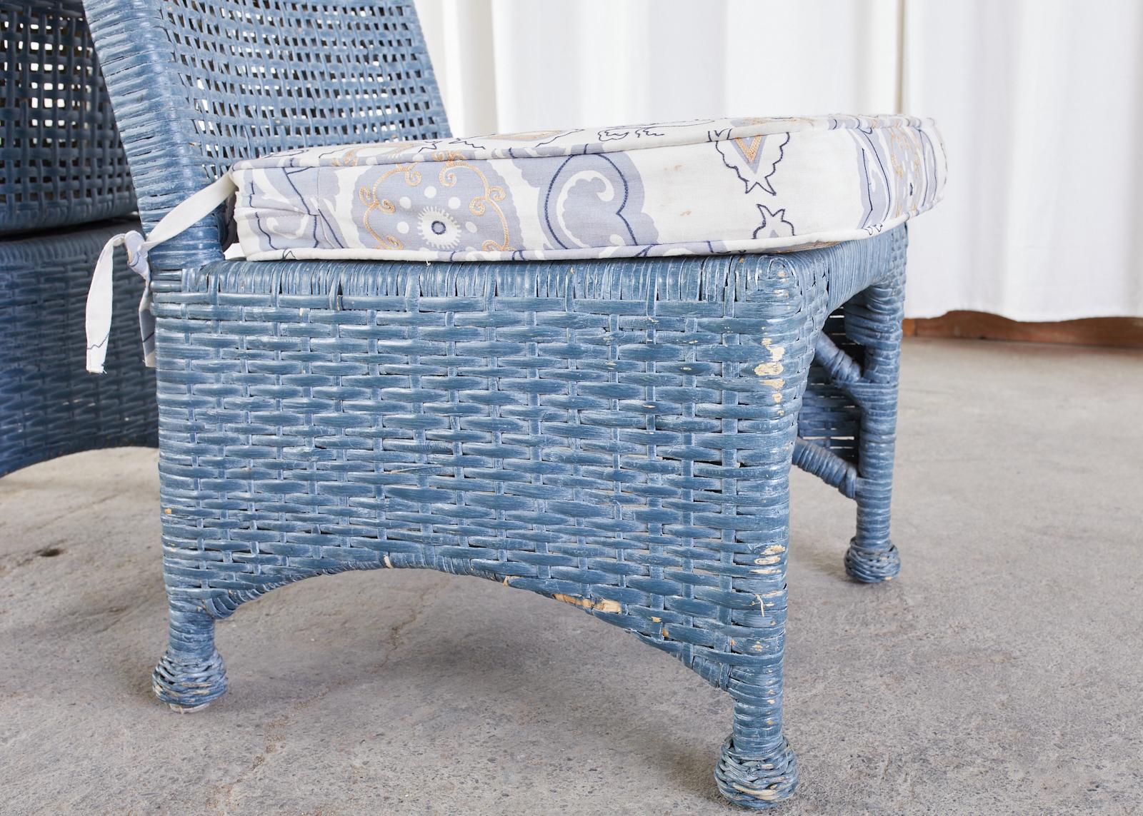 Set of Six McGuire Woven Rattan French Blue Dining Chairs 7