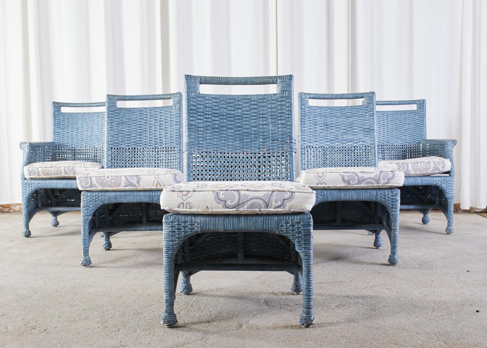 blue rattan dining chairs