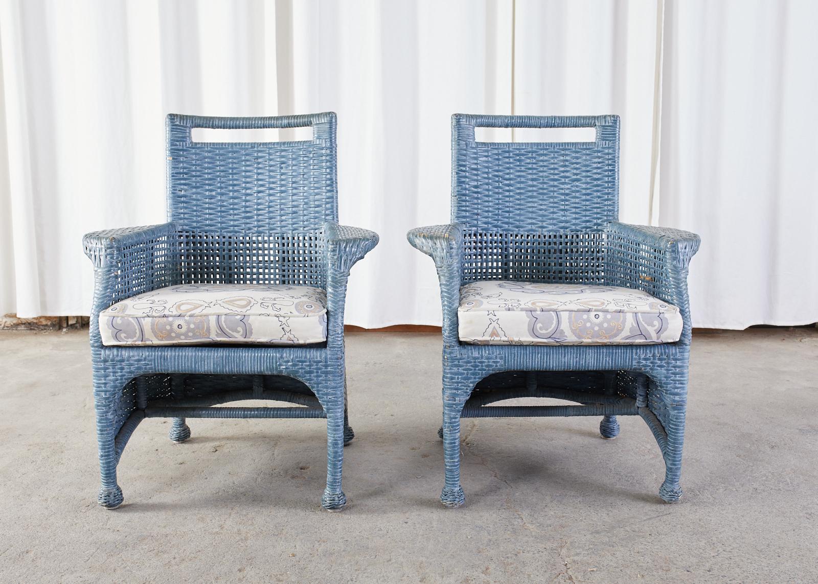 blue wicker dining chairs