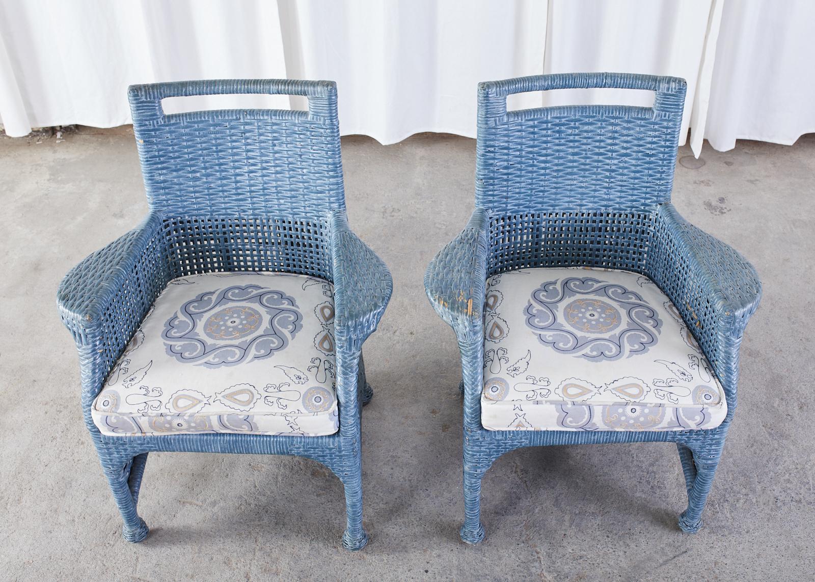 blue wicker chairs