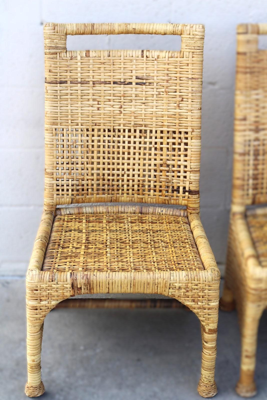 Set di sei sedie da pranzo McGuire in rattan intrecciato con buccia di legno in vendita 8