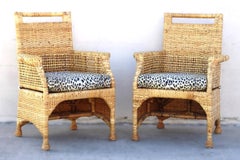 Set of Six McGuire Woven Rattan Peel Dining Chairs