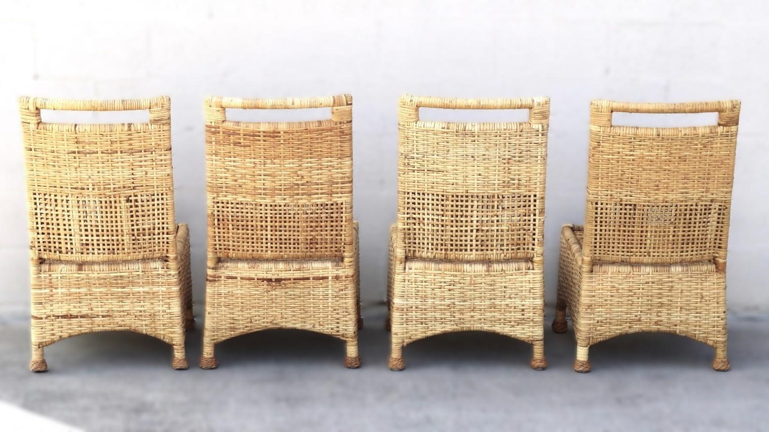 Set di sei sedie da pranzo McGuire in rattan intrecciato con buccia di legno In condizioni buone in vendita a Vero Beach, FL
