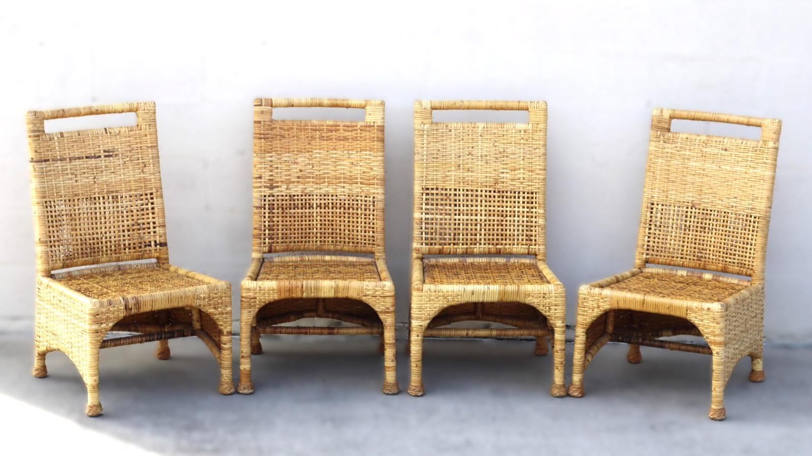 Set di sei sedie da pranzo McGuire in rattan intrecciato con buccia di legno in vendita 1