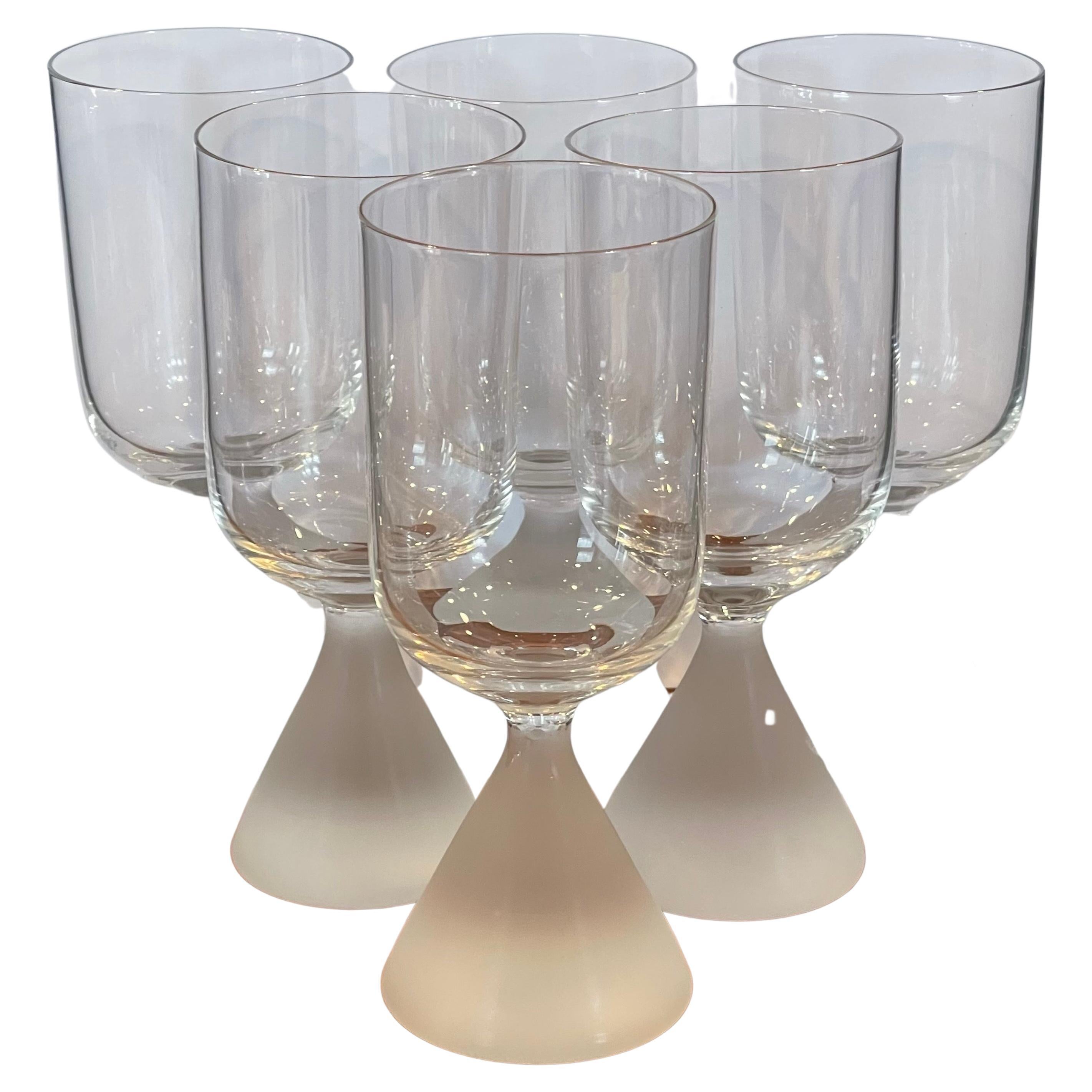 Set of Six MCM "EKE1" Water / Wine Glasses with Frosted Base by Ekenas of Sweden For Sale