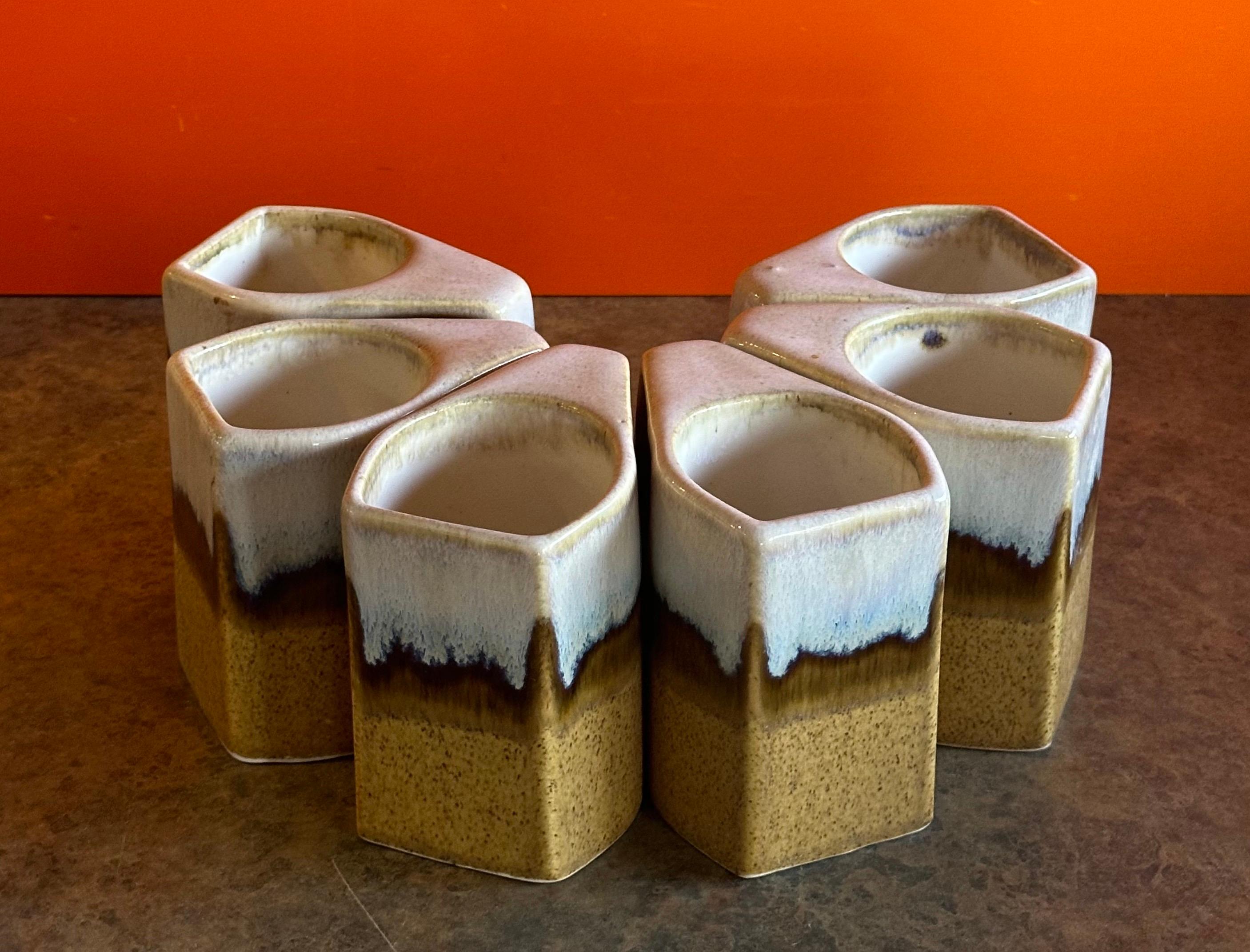 Mid-Century Modern Set of Six MCM Stoneware Drip Glaze Mugs by Rodolfo Padilla For Sale