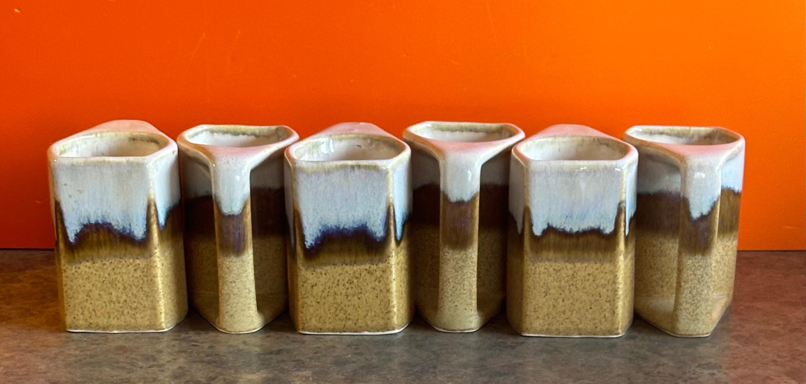 American Set of Six MCM Stoneware Drip Glaze Mugs by Rodolfo Padilla For Sale