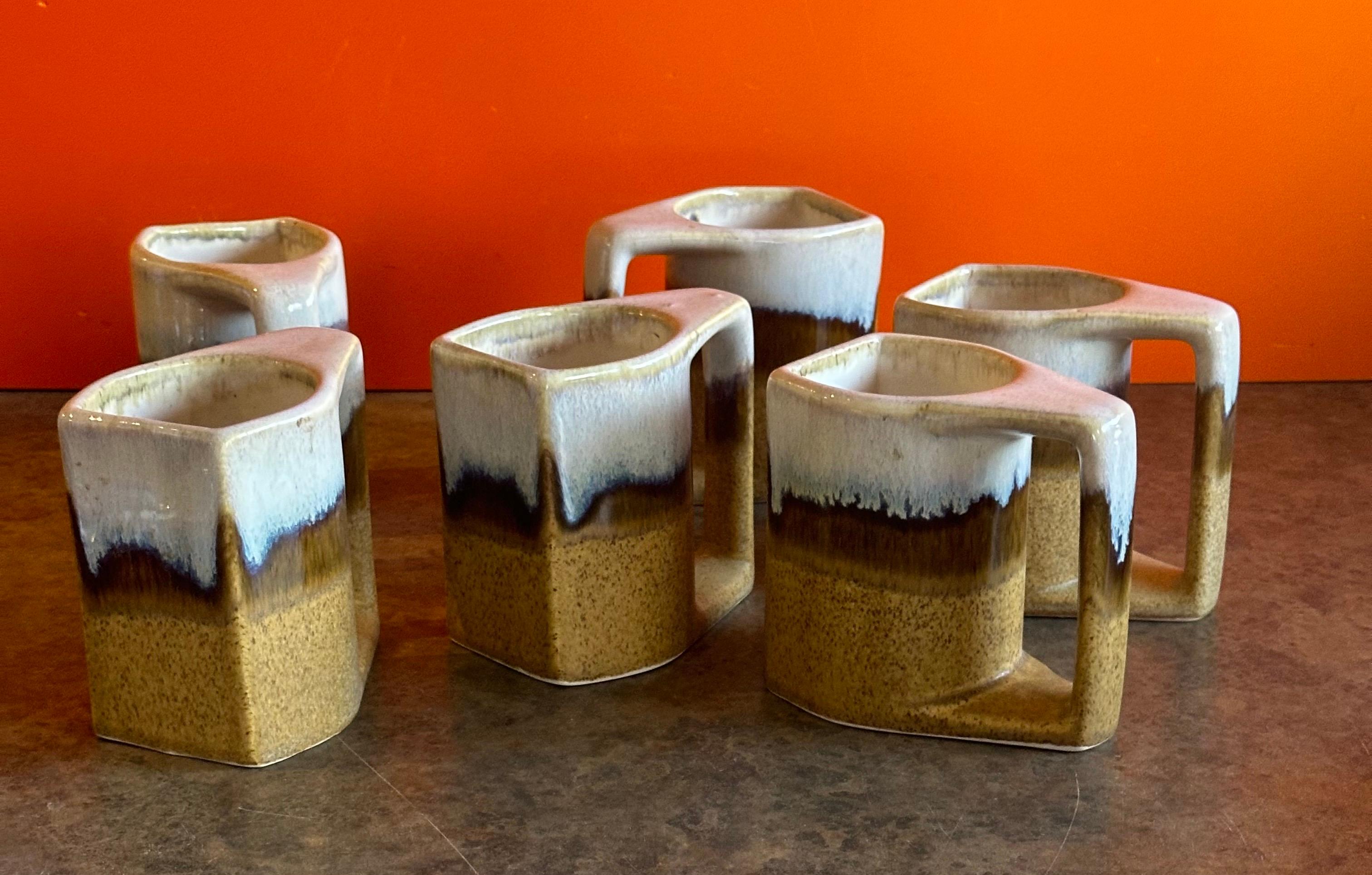 Set of Six MCM Stoneware Drip Glaze Mugs by Rodolfo Padilla In Good Condition For Sale In San Diego, CA