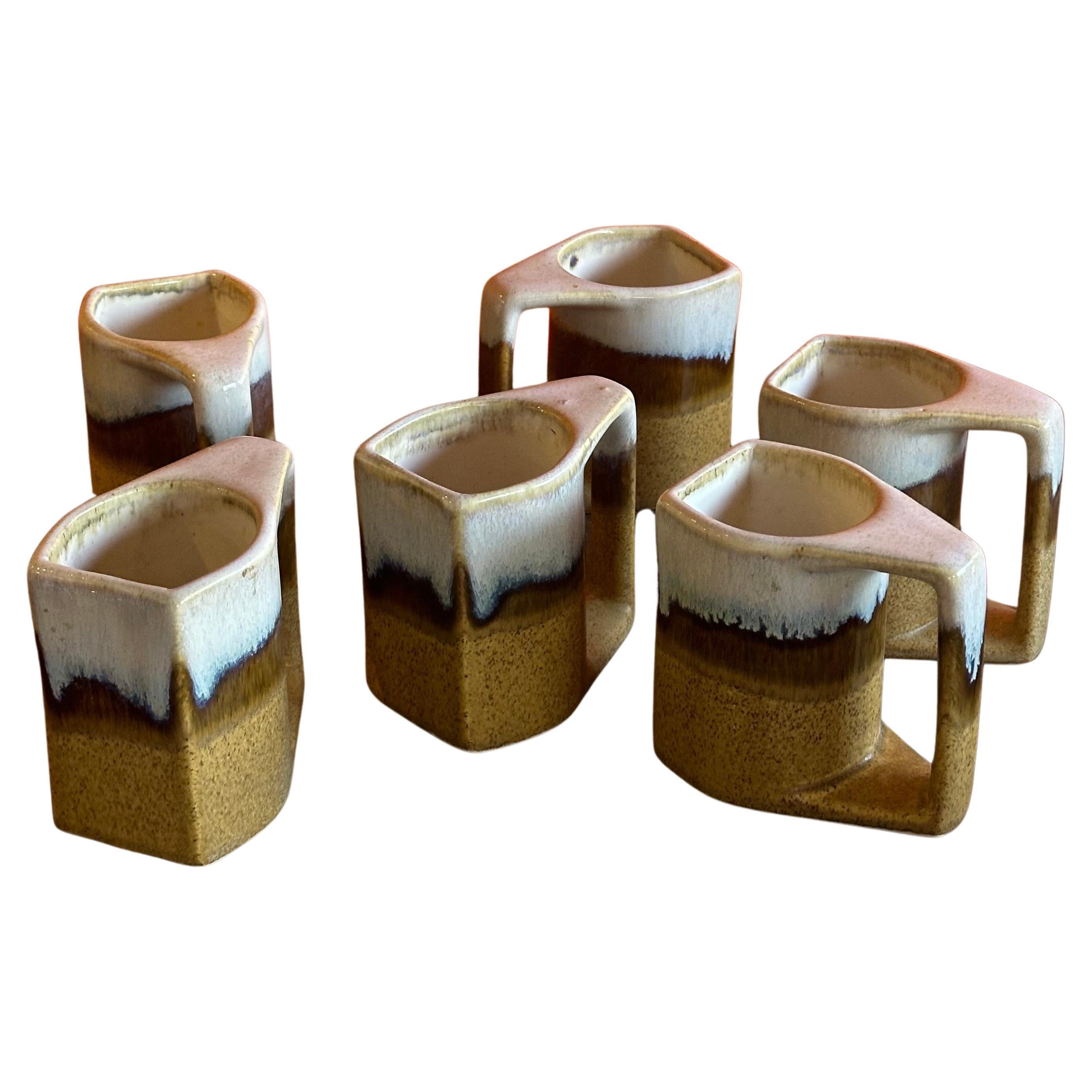 Set of Six MCM Stoneware Drip Glaze Mugs by Rodolfo Padilla For Sale