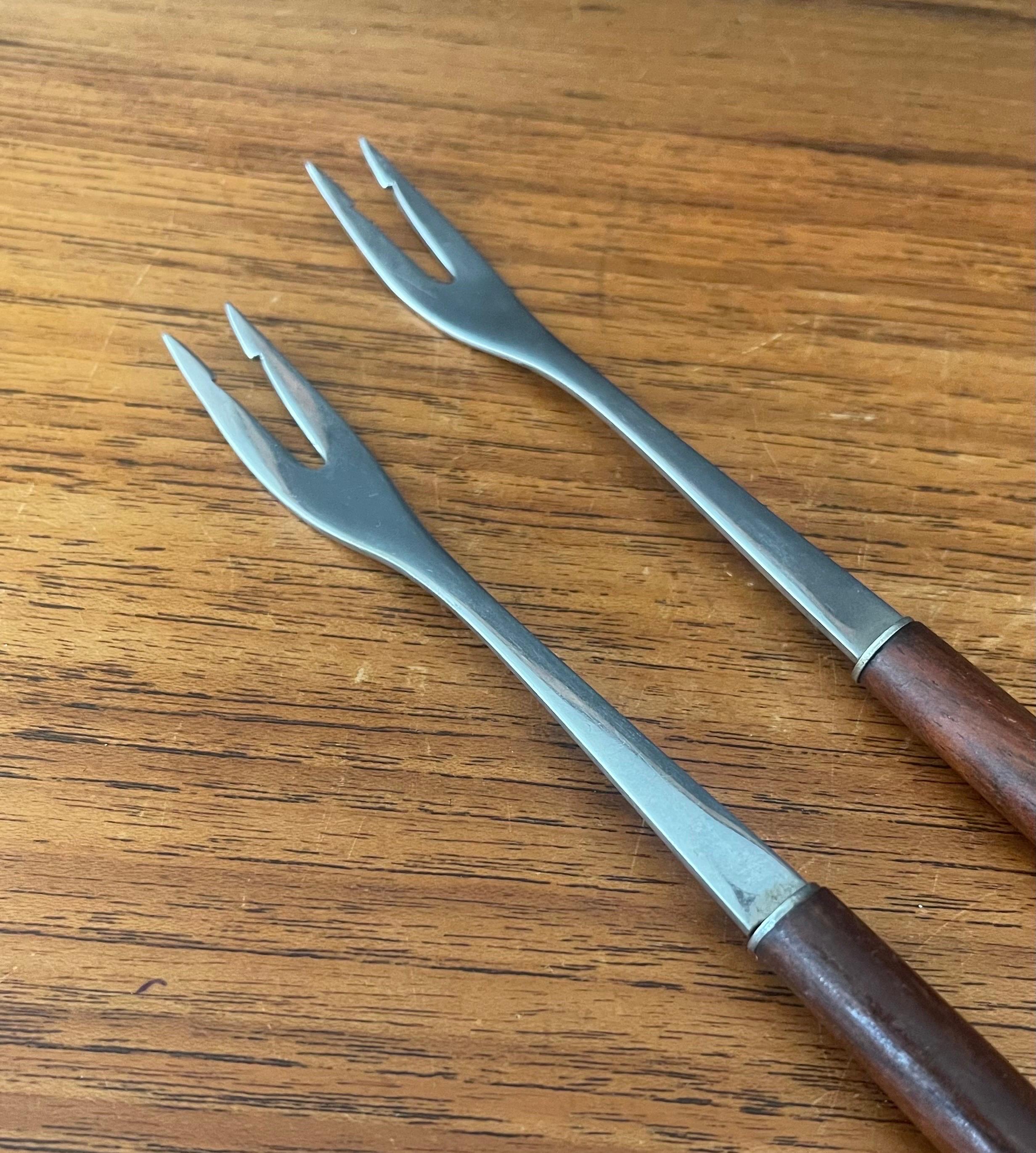 Set of Six MCM Walnut & Stainless Steel Fondue Forks by Rostfrei of Germany 7