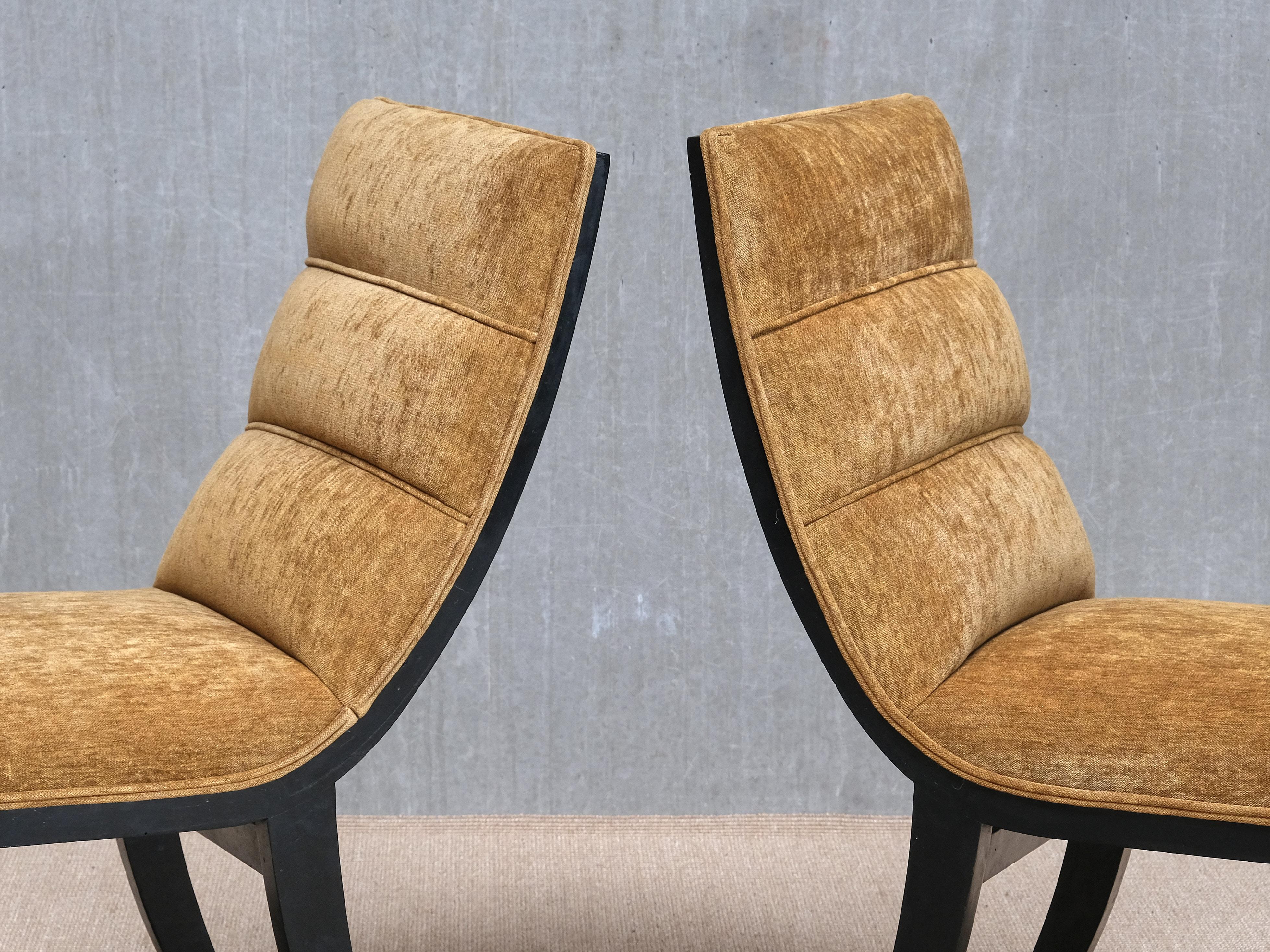 Set of Six Melchiorre Bega Dining Chairs, Lacquered Wood, Chenille, Italy, 1930s im Angebot 2