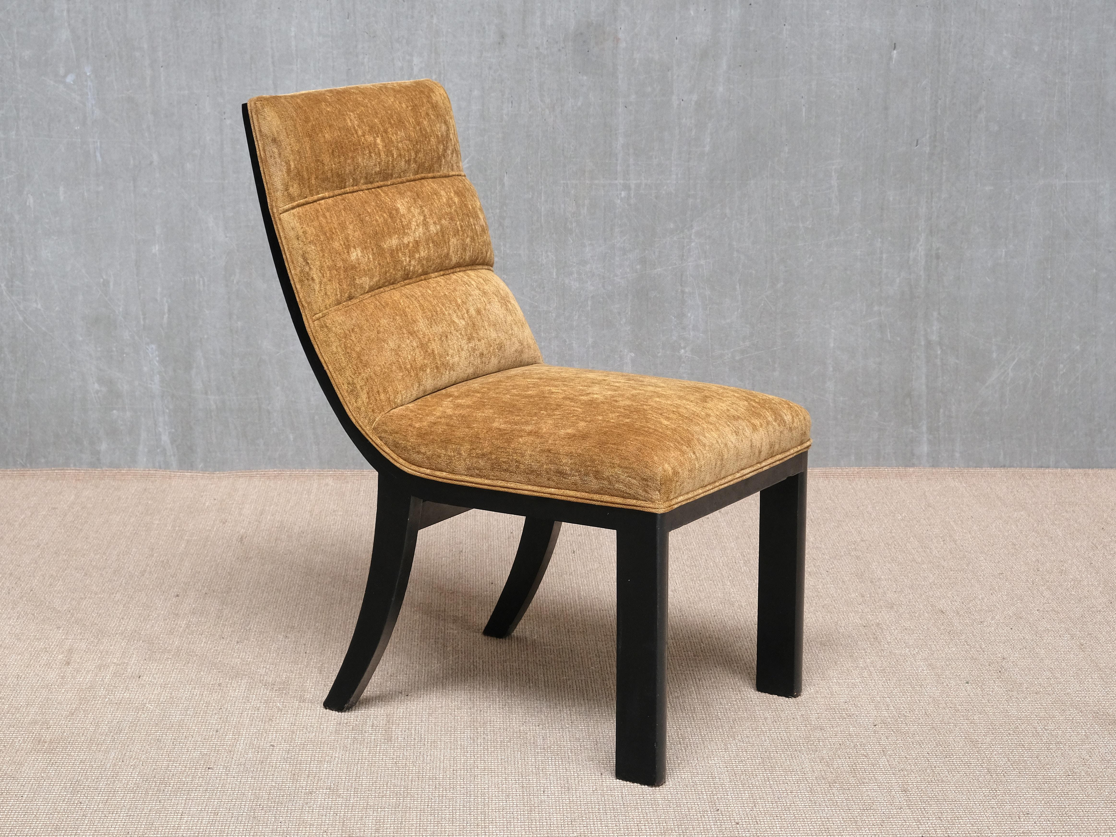 Set of Six Melchiorre Bega Dining Chairs, Lacquered Wood, Chenille, Italy, 1930s im Angebot 3