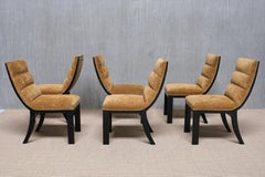 Set of Six Melchiorre Bega Dining Chairs, Lacquered Wood, Chenille, Italy, 1930s