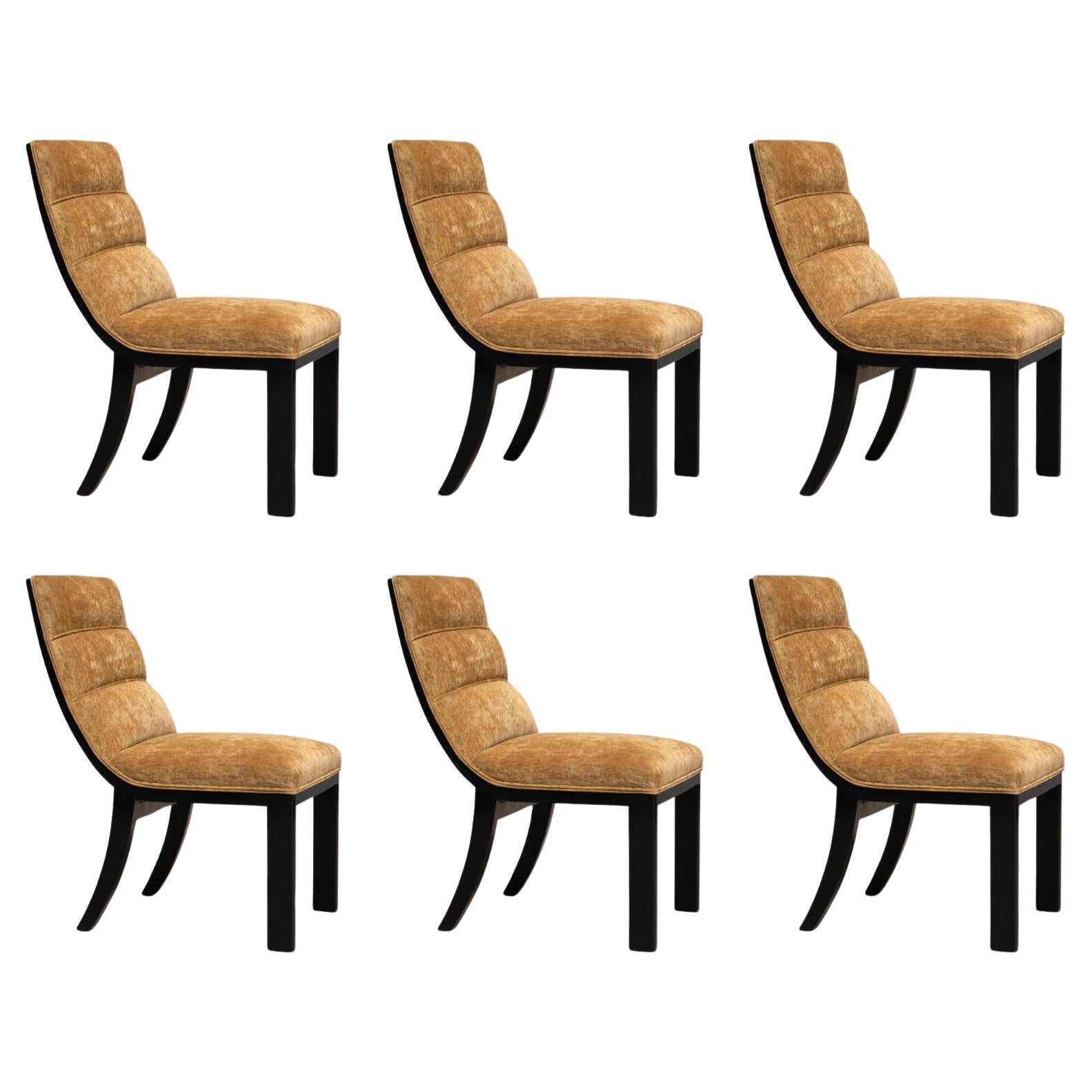 Set of Six Melchiorre Bega Dining Chairs, Lacquered Wood, Chenille, Italy, 1930s im Angebot