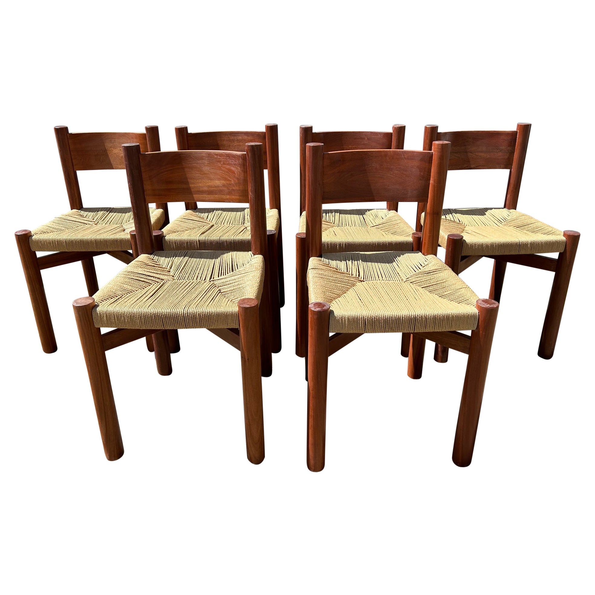 Set of Six "Méribel" Chairs by Charlotte Perriand For Sale