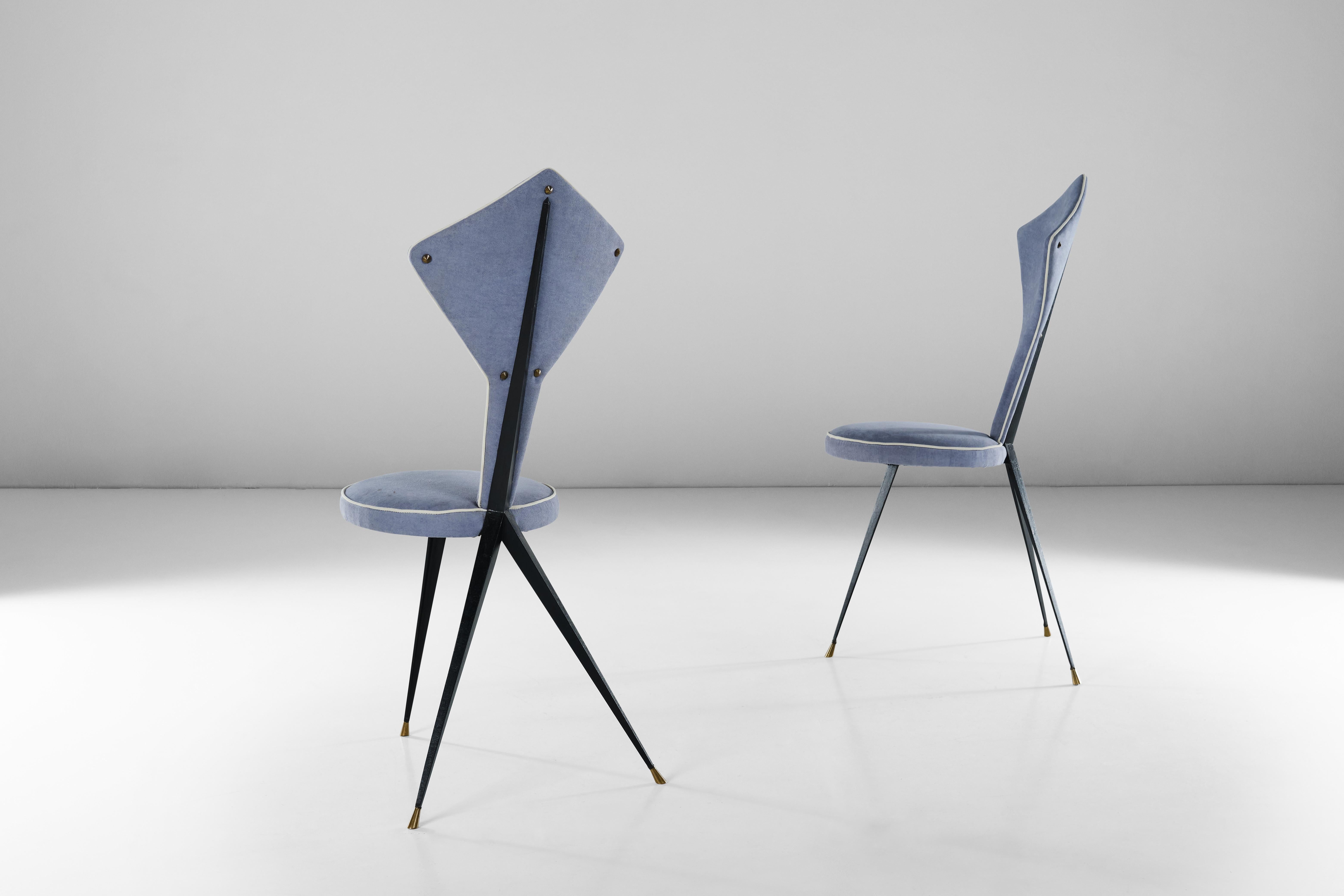 Set of six metal and fabric tripod chairs - Italian Design  - 1970 circa 1