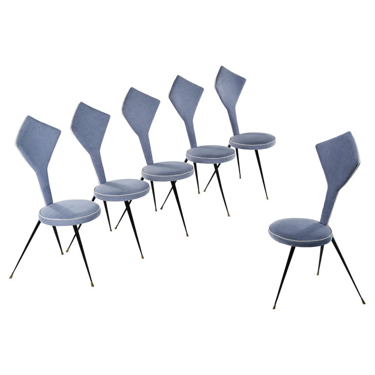 Set of six metal and fabric tripod chairs Italian Design 1970 circa