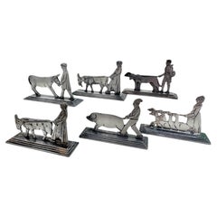 set di sei poggiacoltelli in metallo con motivi animali Francia XX secolo Art Deco