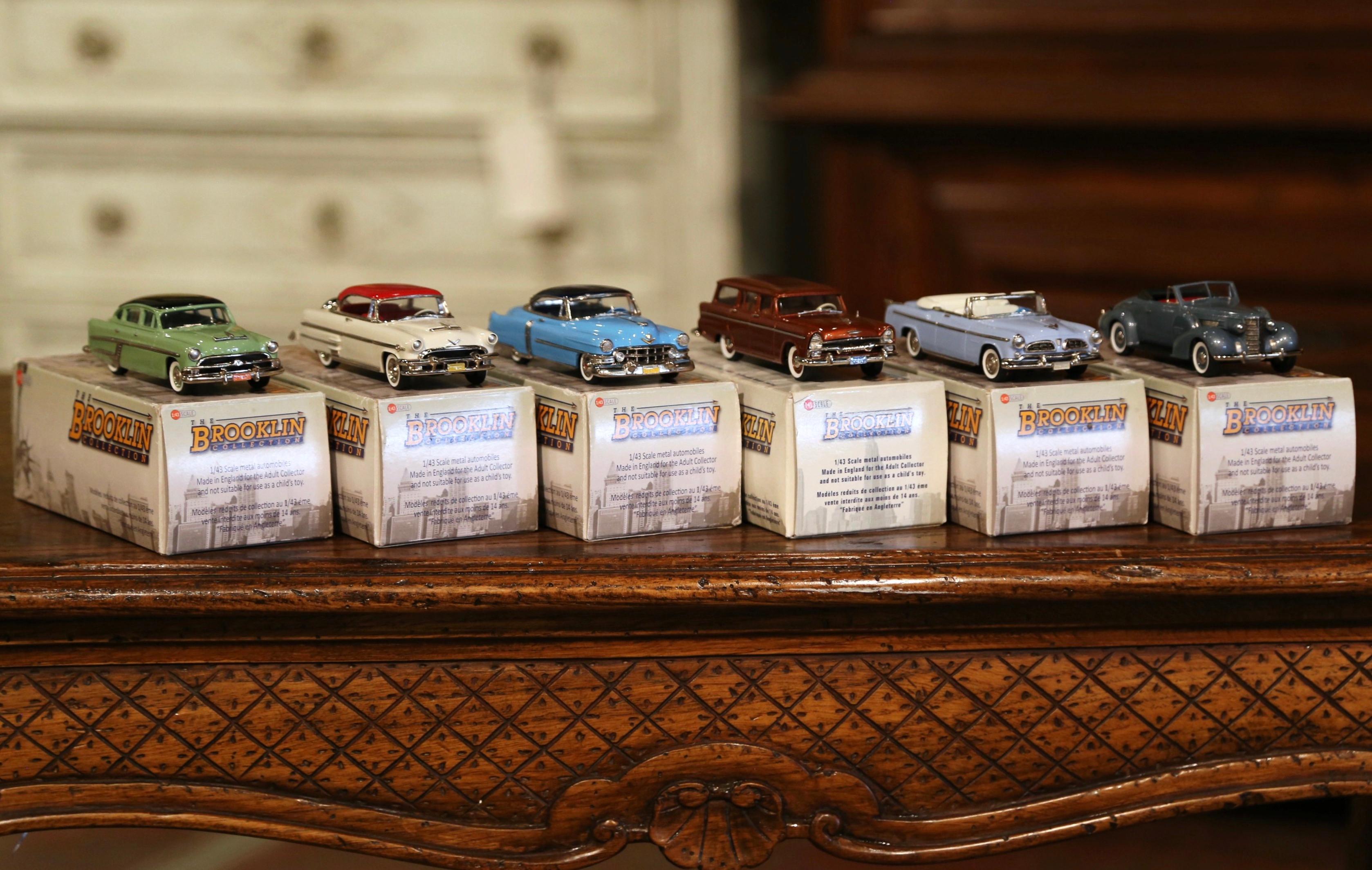 Set of Six Metal Automobiles Models from the Brooklin Collection In Excellent Condition For Sale In Dallas, TX
