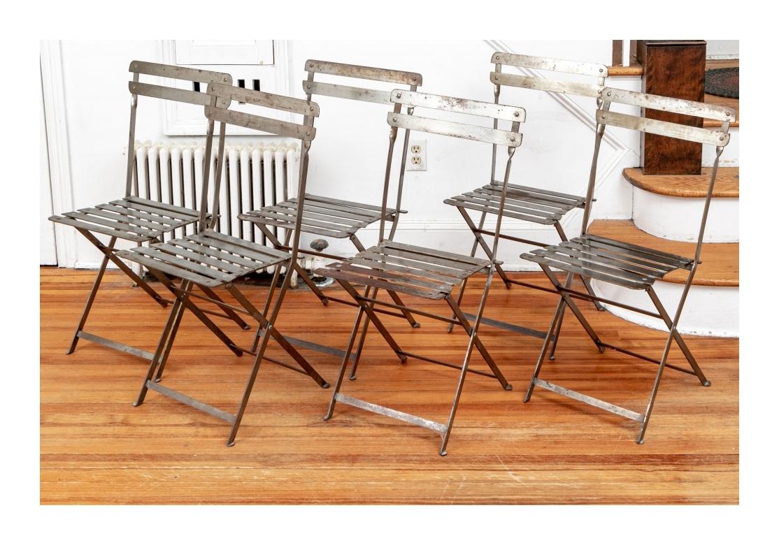 Campaign Set of Six Metal Folding Garden Chairs