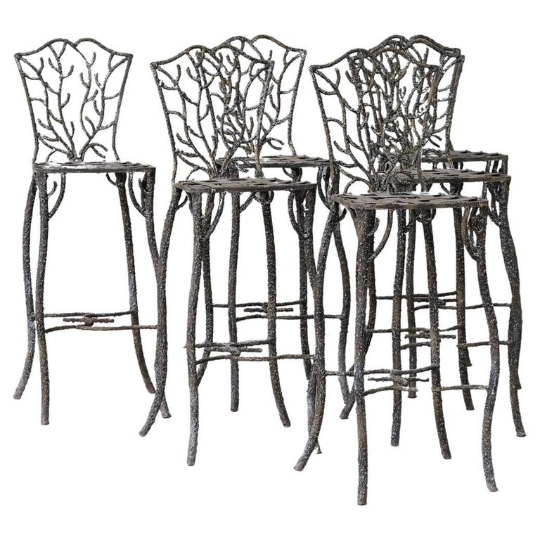 Set of Six Metal Garden or Internal Bar Stools For Sale at 1stDibs