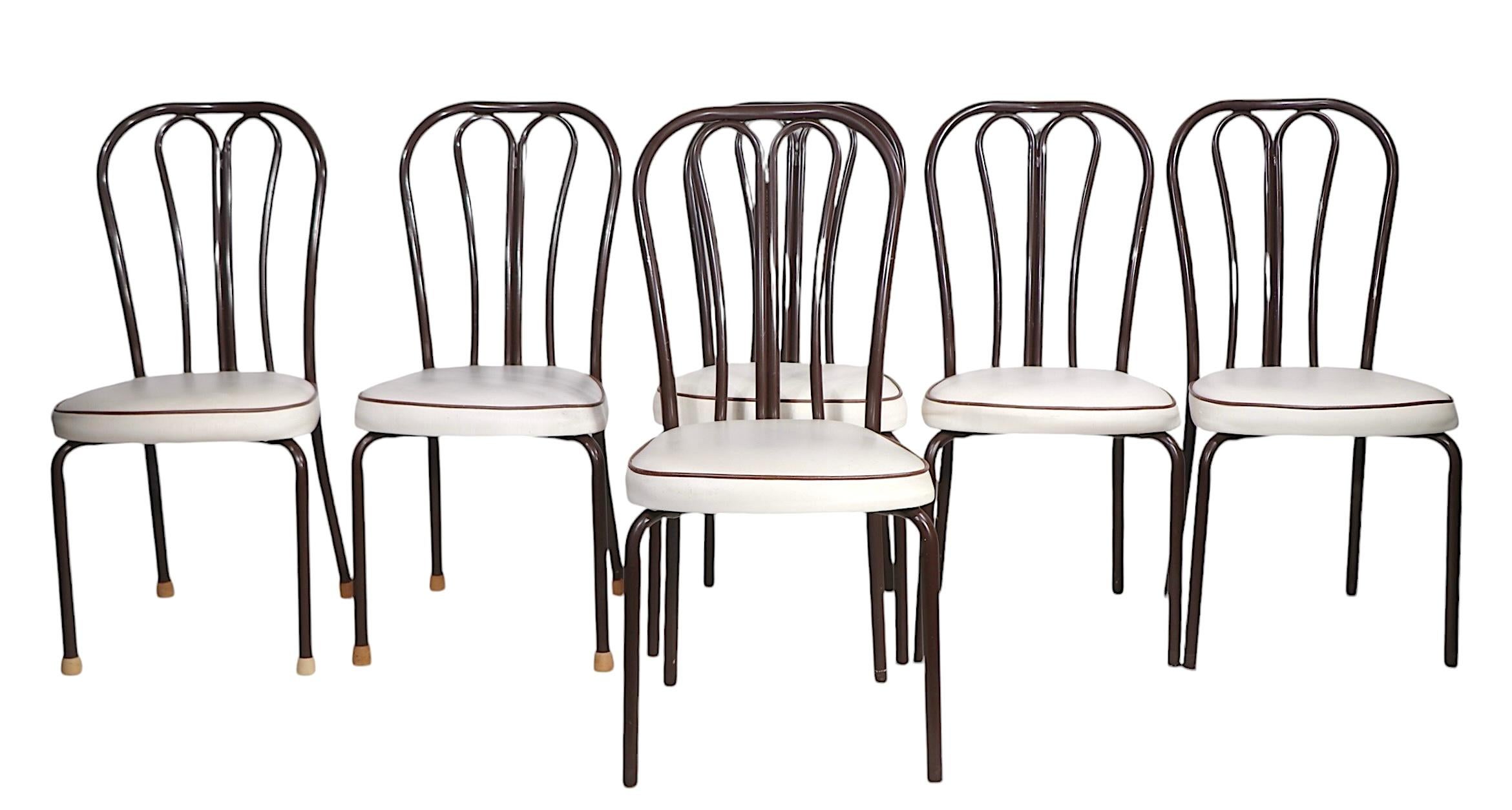 Vienna Secession Set of Six Metal  Kitchen Dining Cafe Bistro Chairs after Thonet c. 1970's For Sale