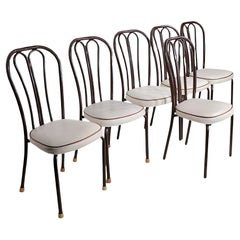 Set di sei pezzi in metallo  Sedie da cucina e da caffè Bistro dopo Thonet, anni '70 circa