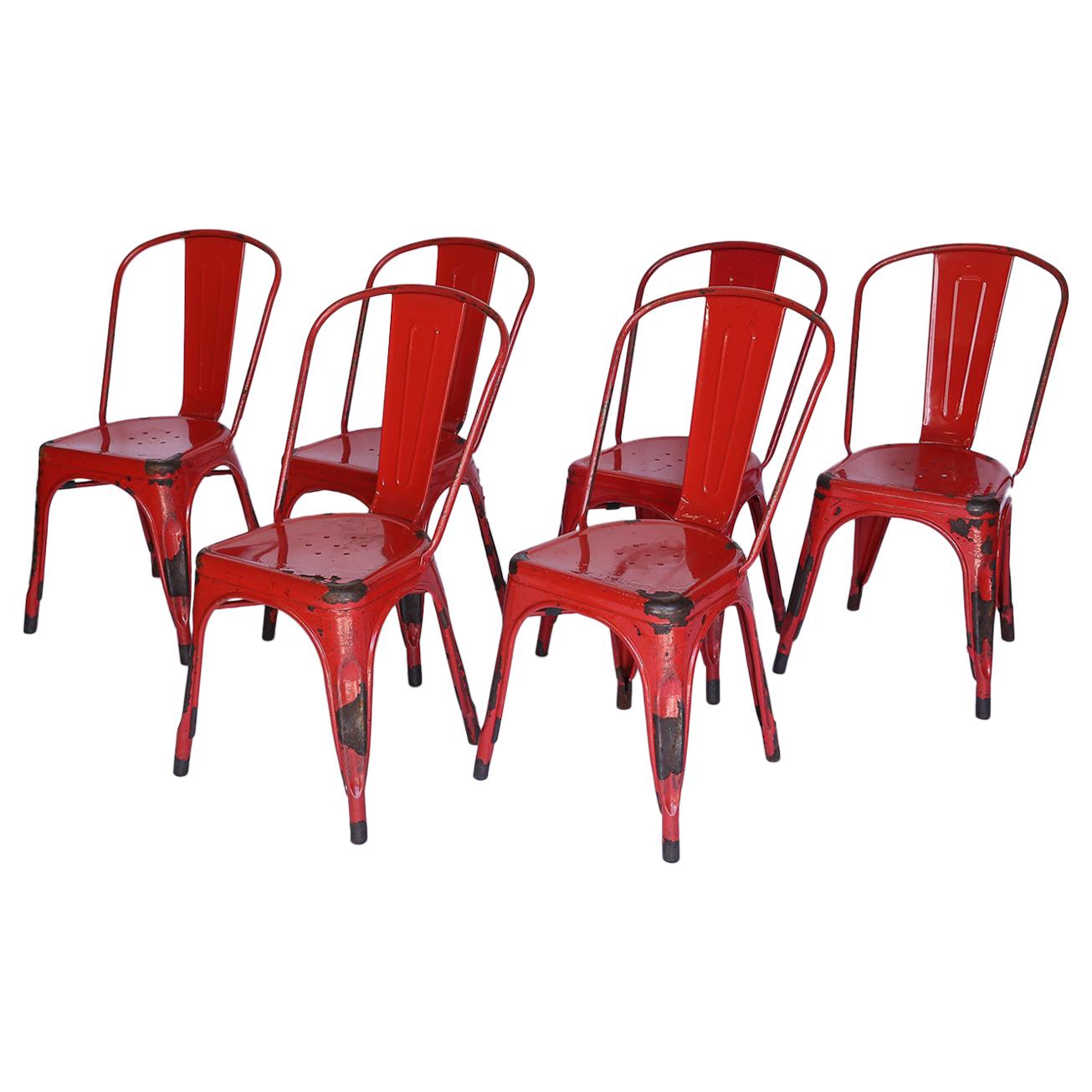 Set of Six Metal Tolix Chairs