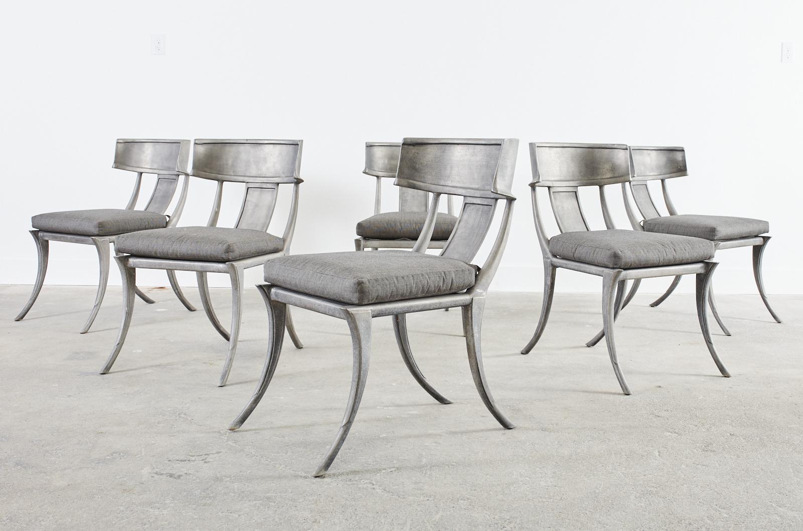 Neoclassical Set of Six Michael Taylor Metal Klismos Garden Chairs
