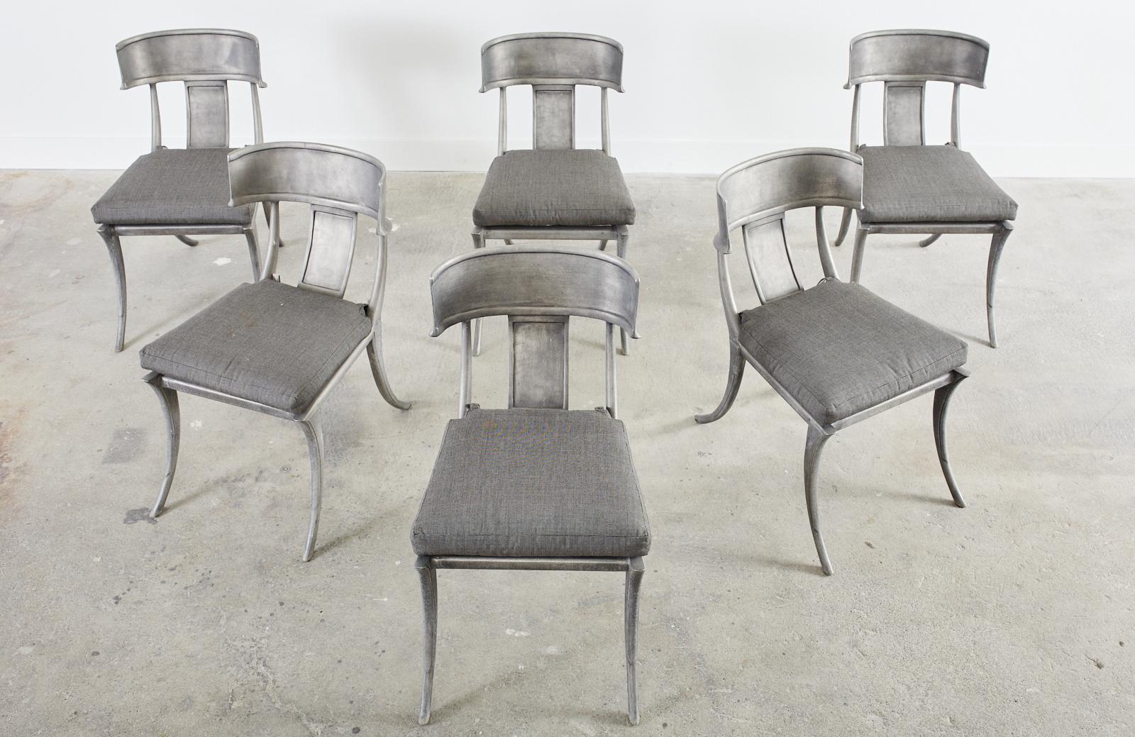 American Set of Six Michael Taylor Metal Klismos Garden Chairs