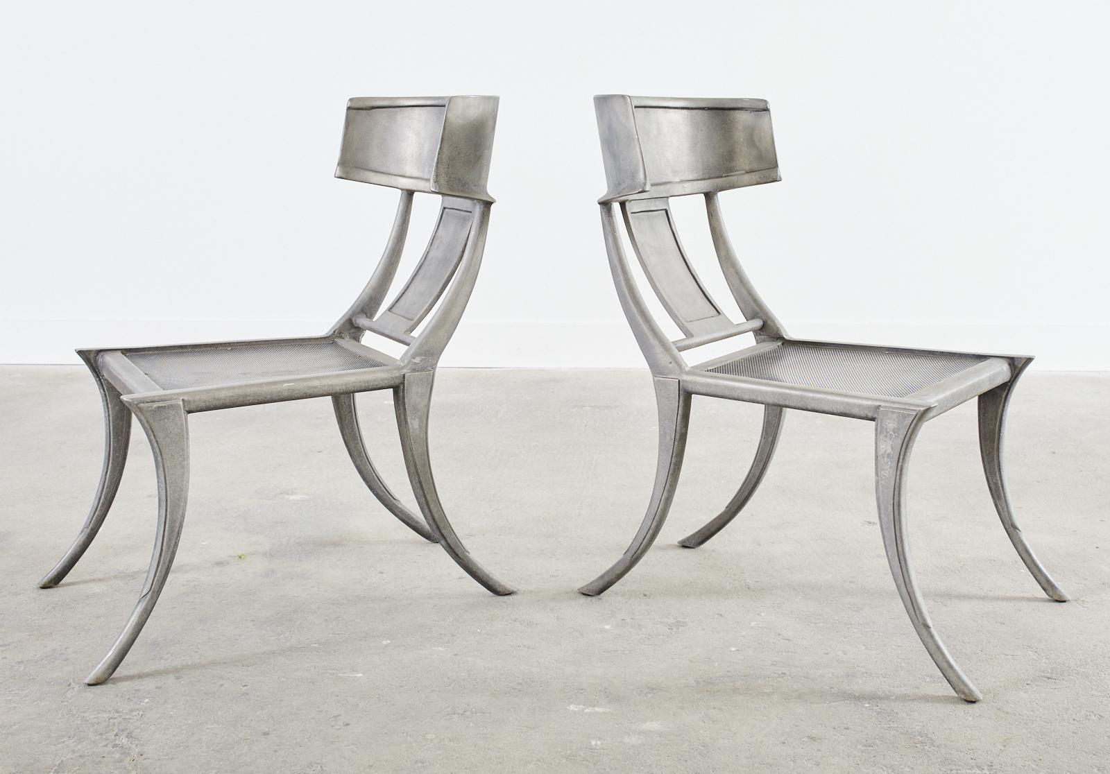 Aluminum Set of Six Michael Taylor Metal Klismos Garden Chairs