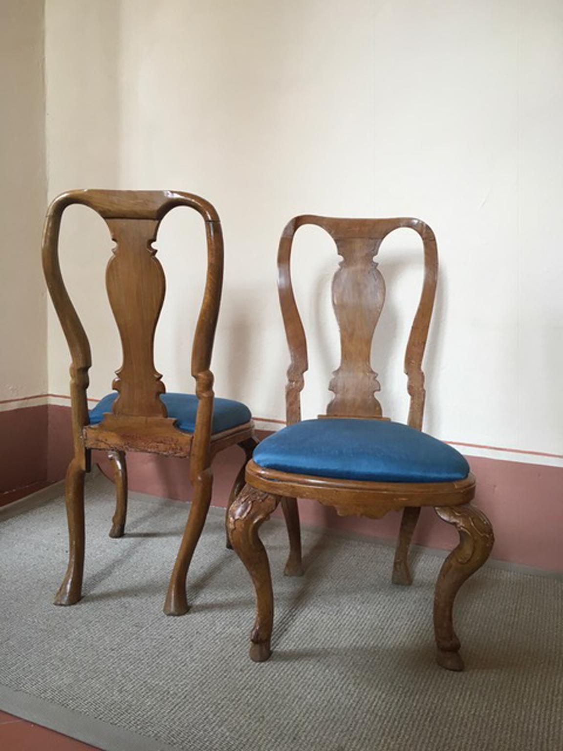 Italy Mid-18th Century Set Six Dining Chairs Solid Oak Hand Carved 5
