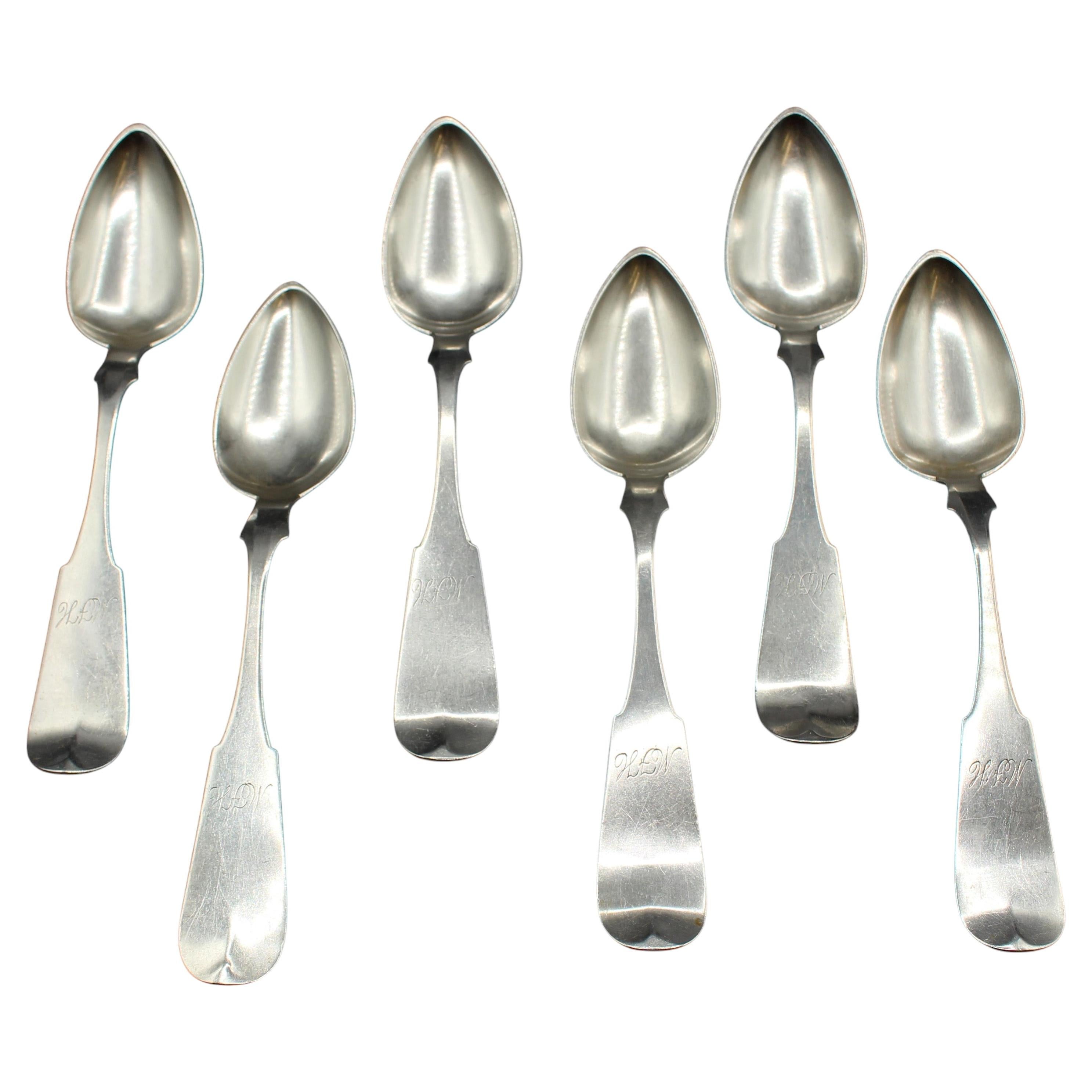 Set of Six Mid-19th Century Coin Silver Tablespoons by G.O. Conrad