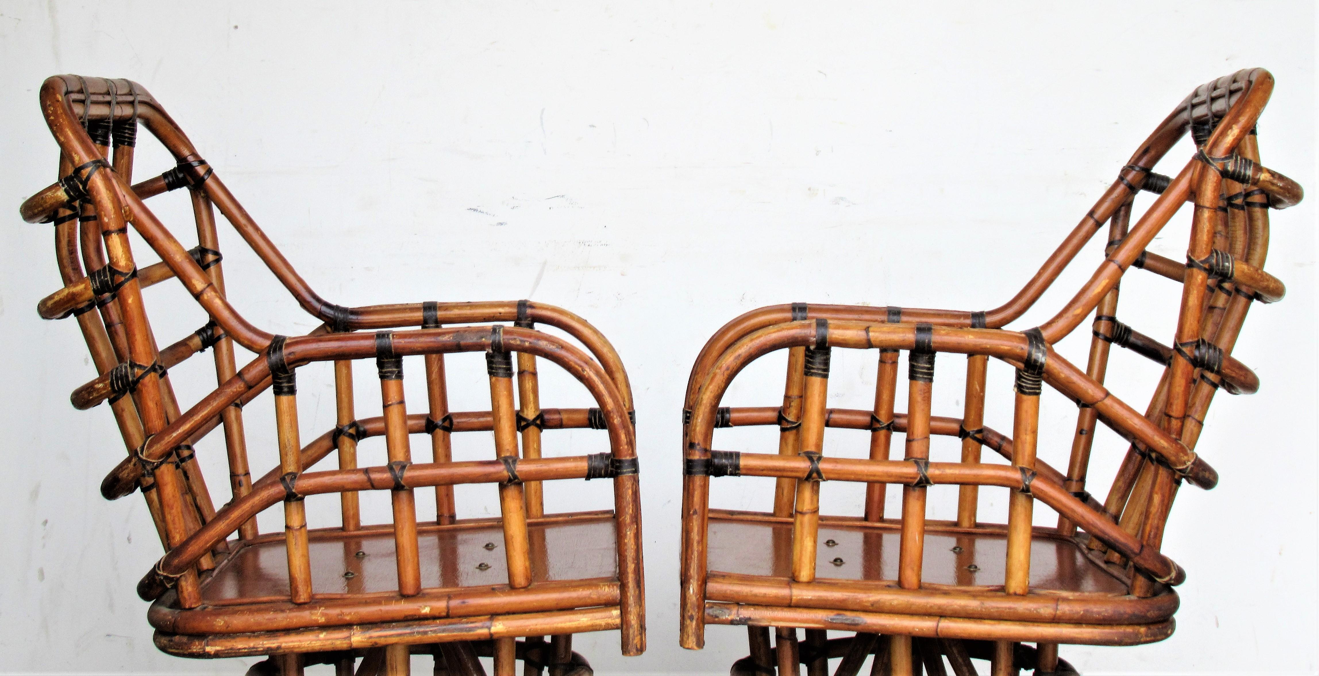 Mid 20th Century Ash Bamboo Swivel Armchairs 8