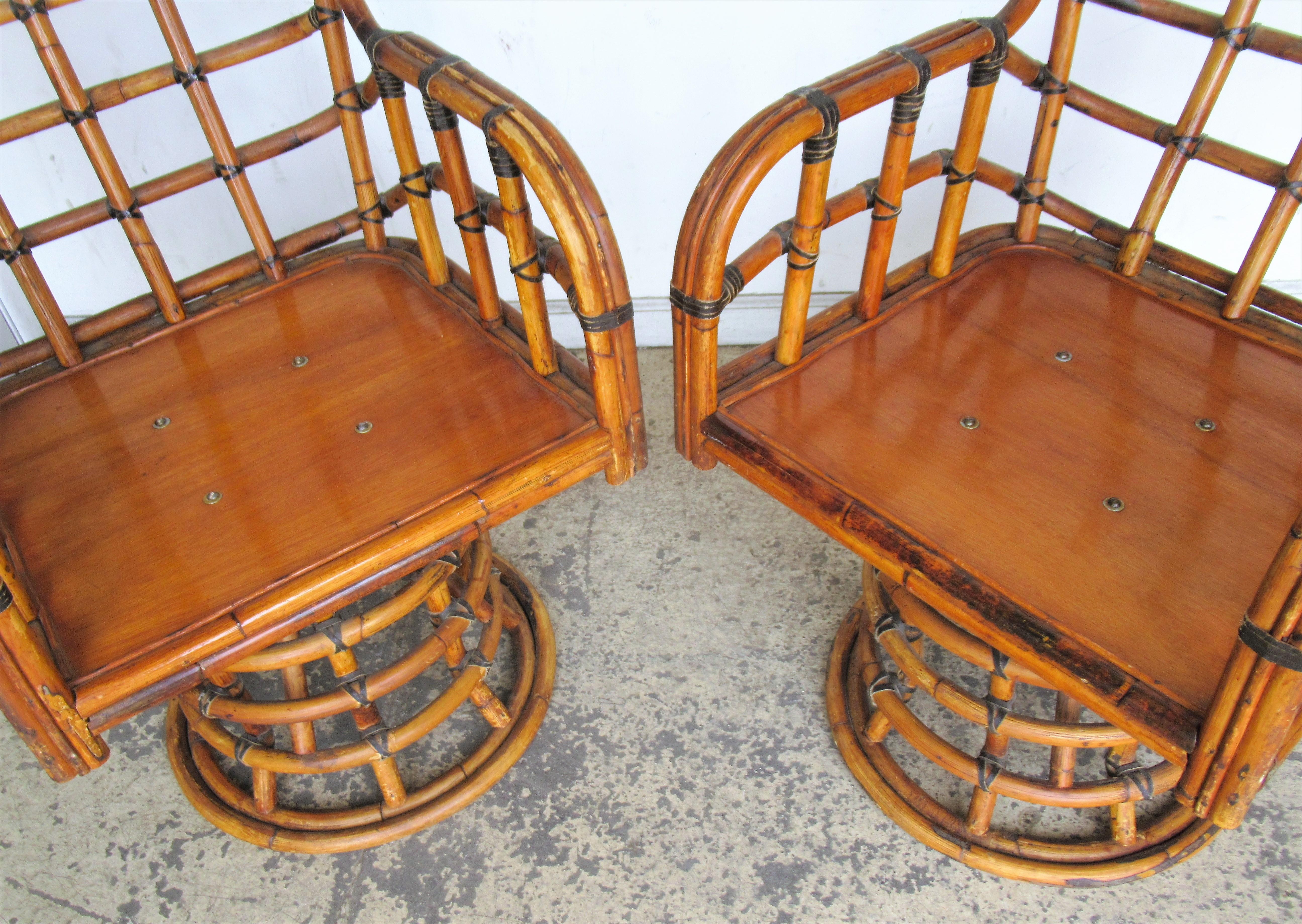 Mid 20th Century Ash Bamboo Swivel Armchairs 11