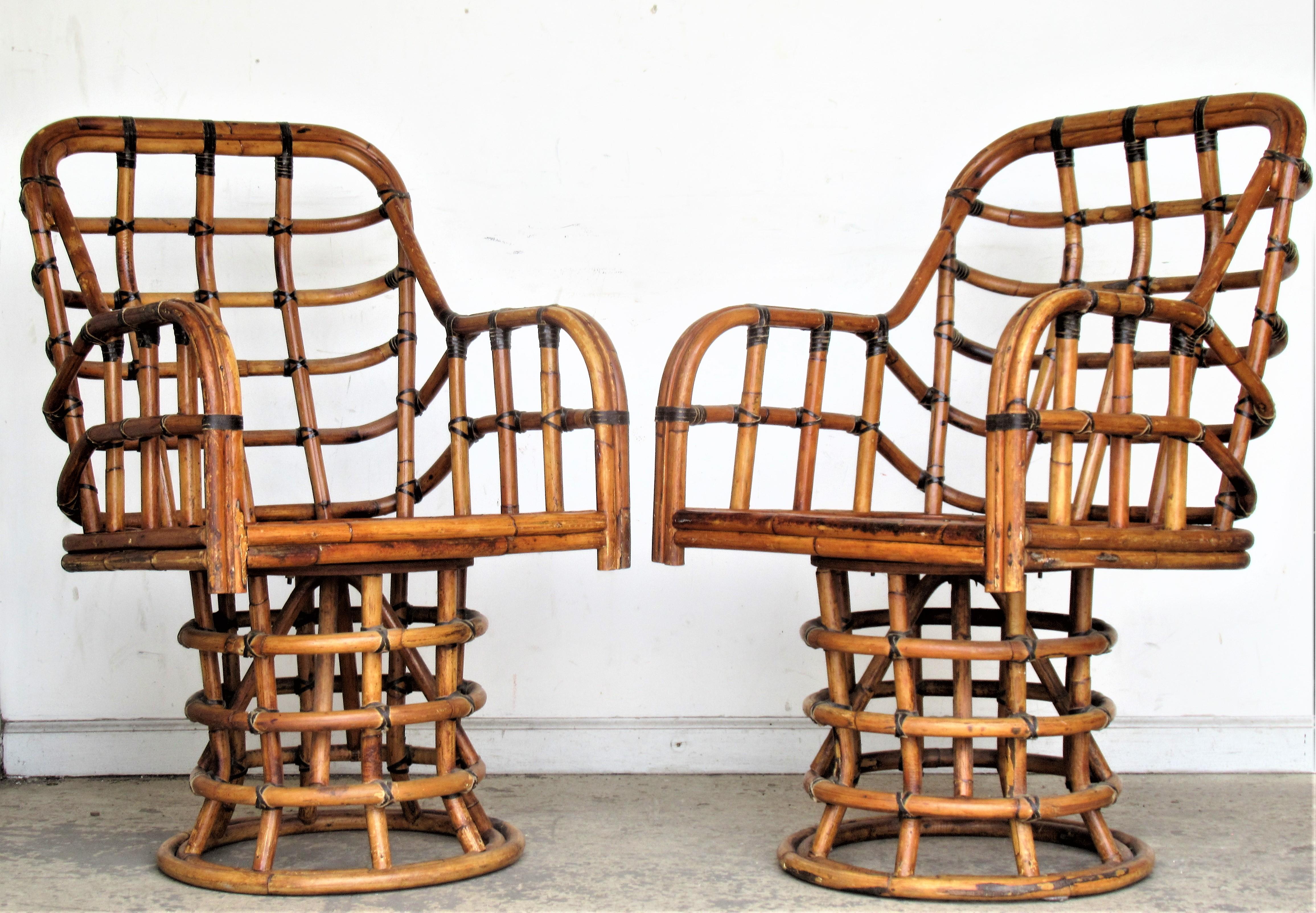 Mid 20th Century Ash Bamboo Swivel Armchairs 14