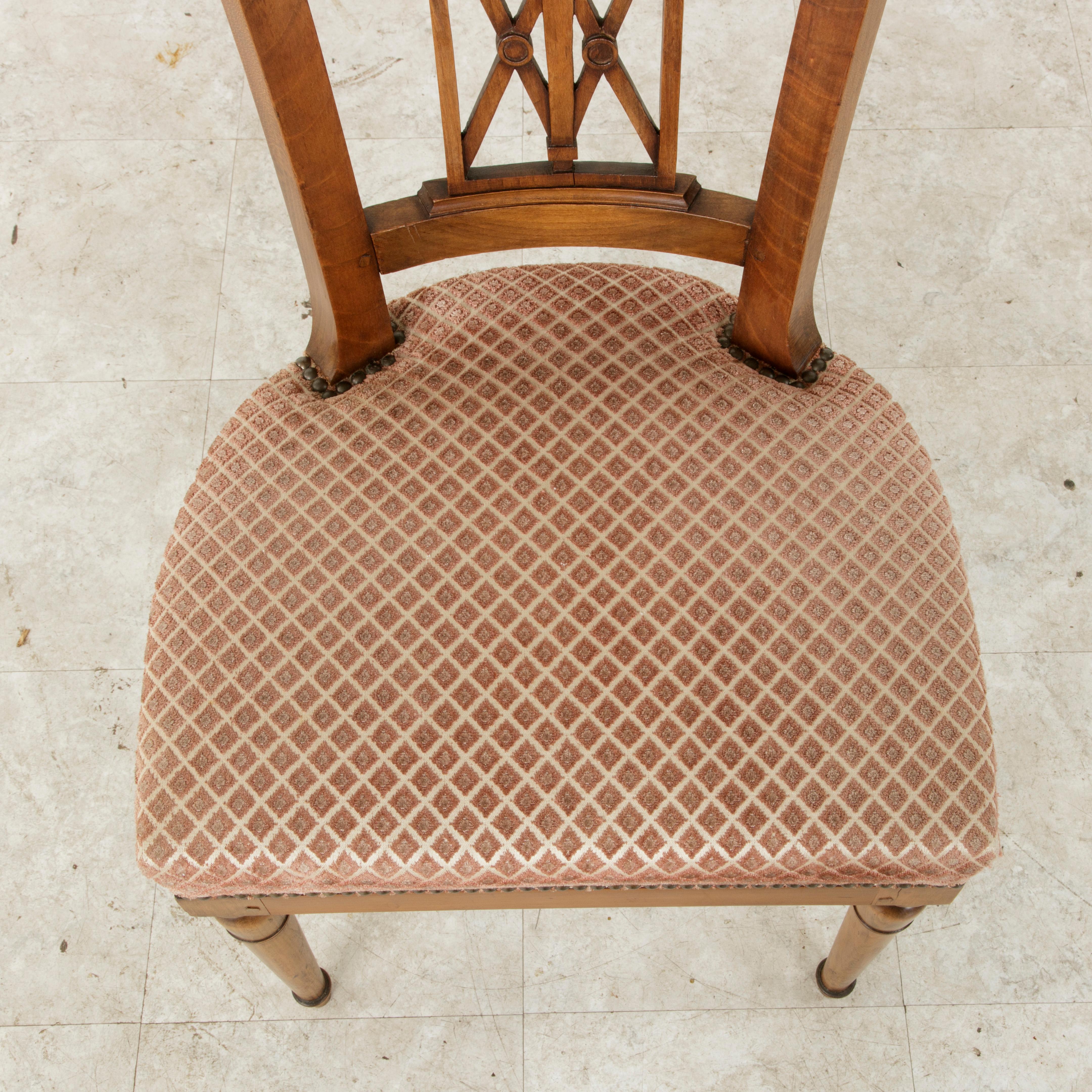 Set of Six Mid-20th Century French Directoire Style Walnut Dining Side Chairs 6