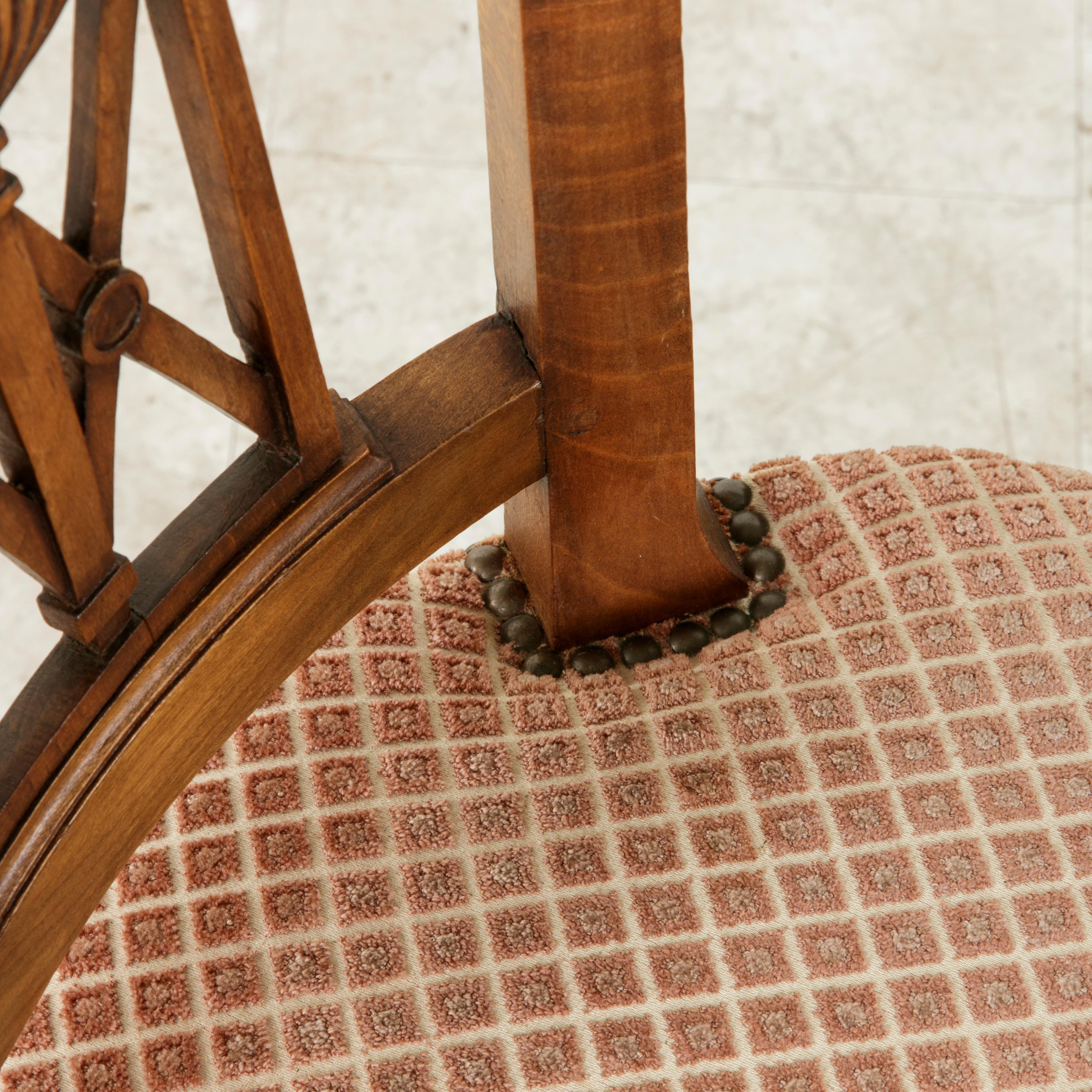 Set of Six Mid-20th Century French Directoire Style Walnut Dining Side Chairs 8