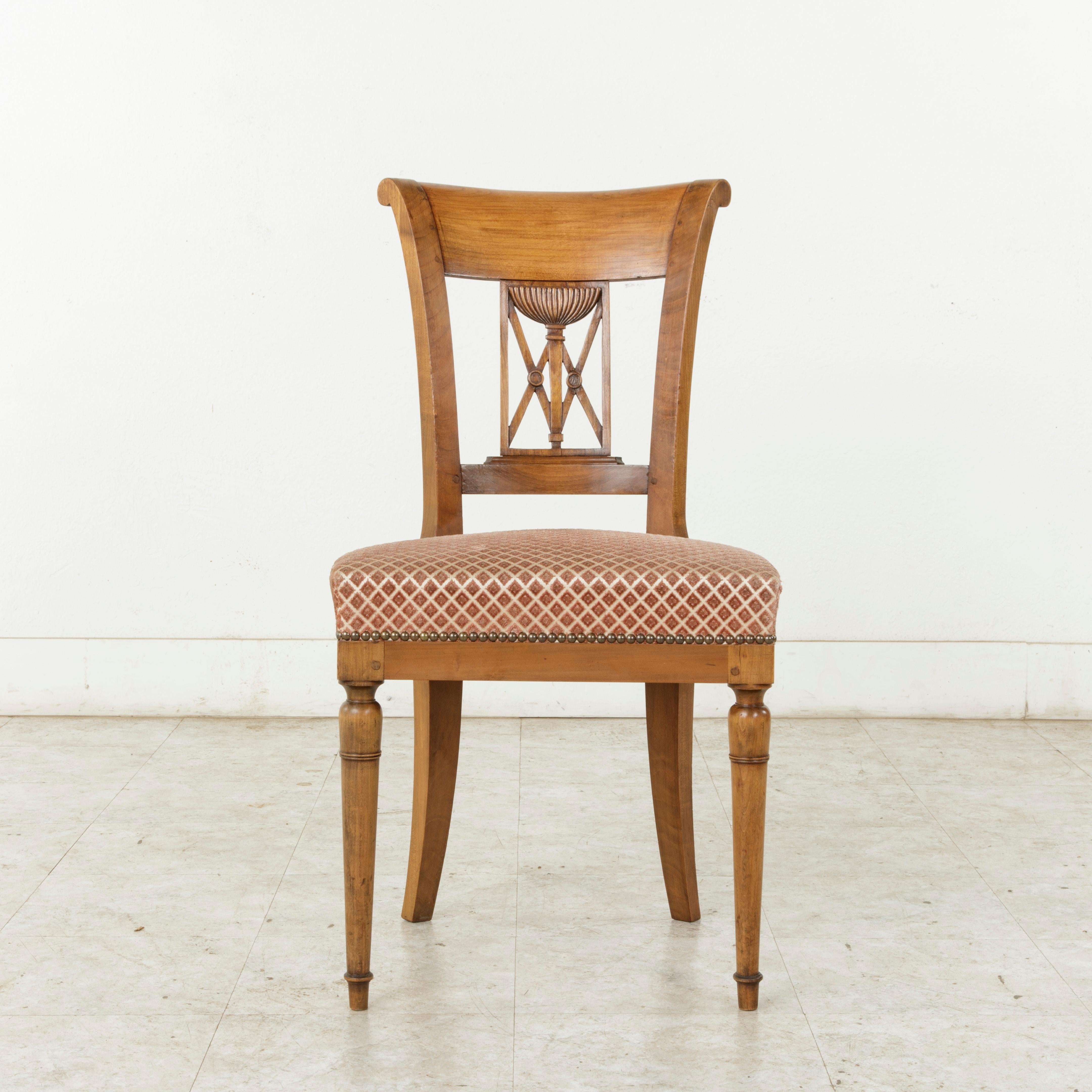 Upholstery Set of Six Mid-20th Century French Directoire Style Walnut Dining Side Chairs