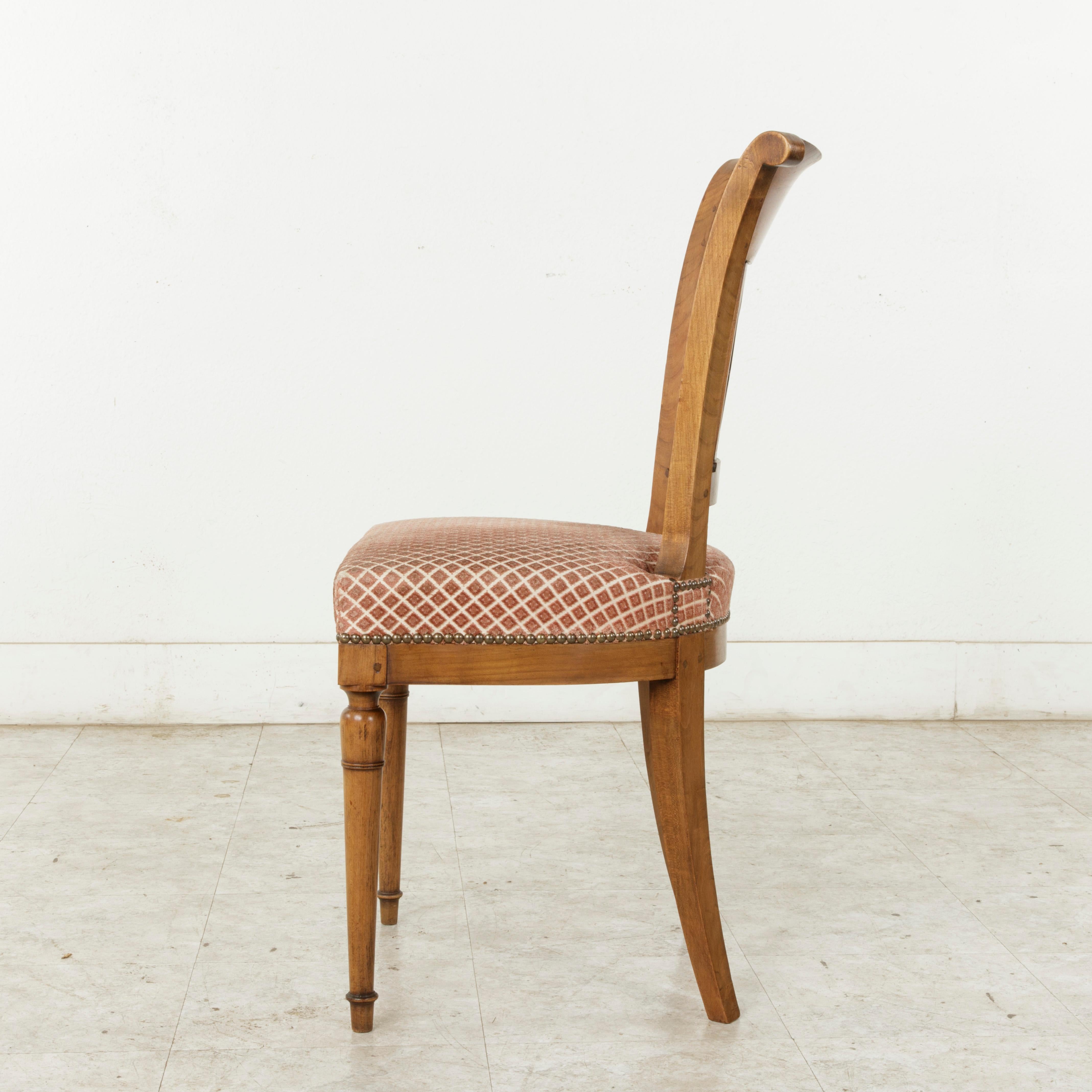 Set of Six Mid-20th Century French Directoire Style Walnut Dining Side Chairs 1