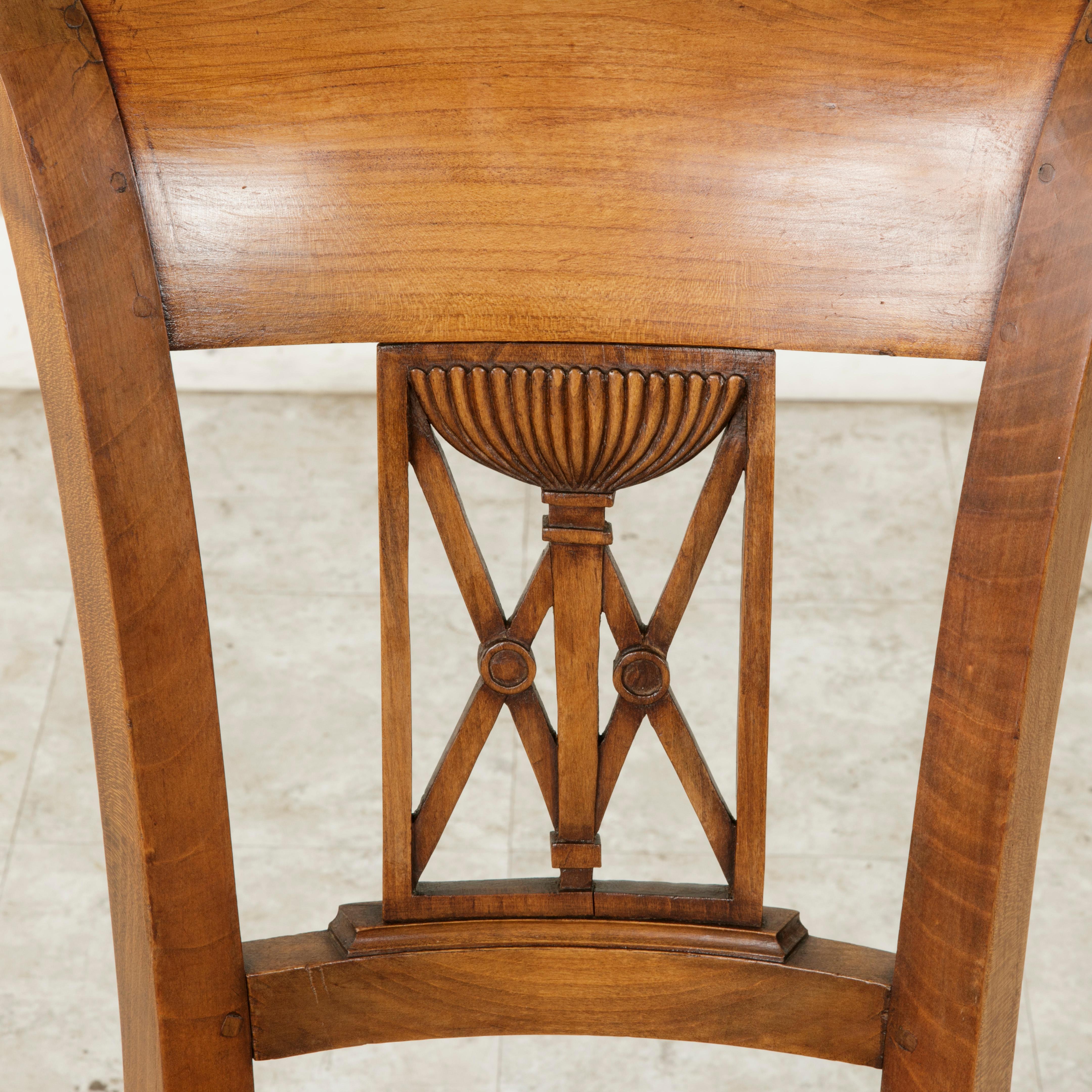 Set of Six Mid-20th Century French Directoire Style Walnut Dining Side Chairs 4