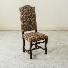 Set of Six Mid-20th Century French Oak Mutton Leg Dining Chairs, Tapestry