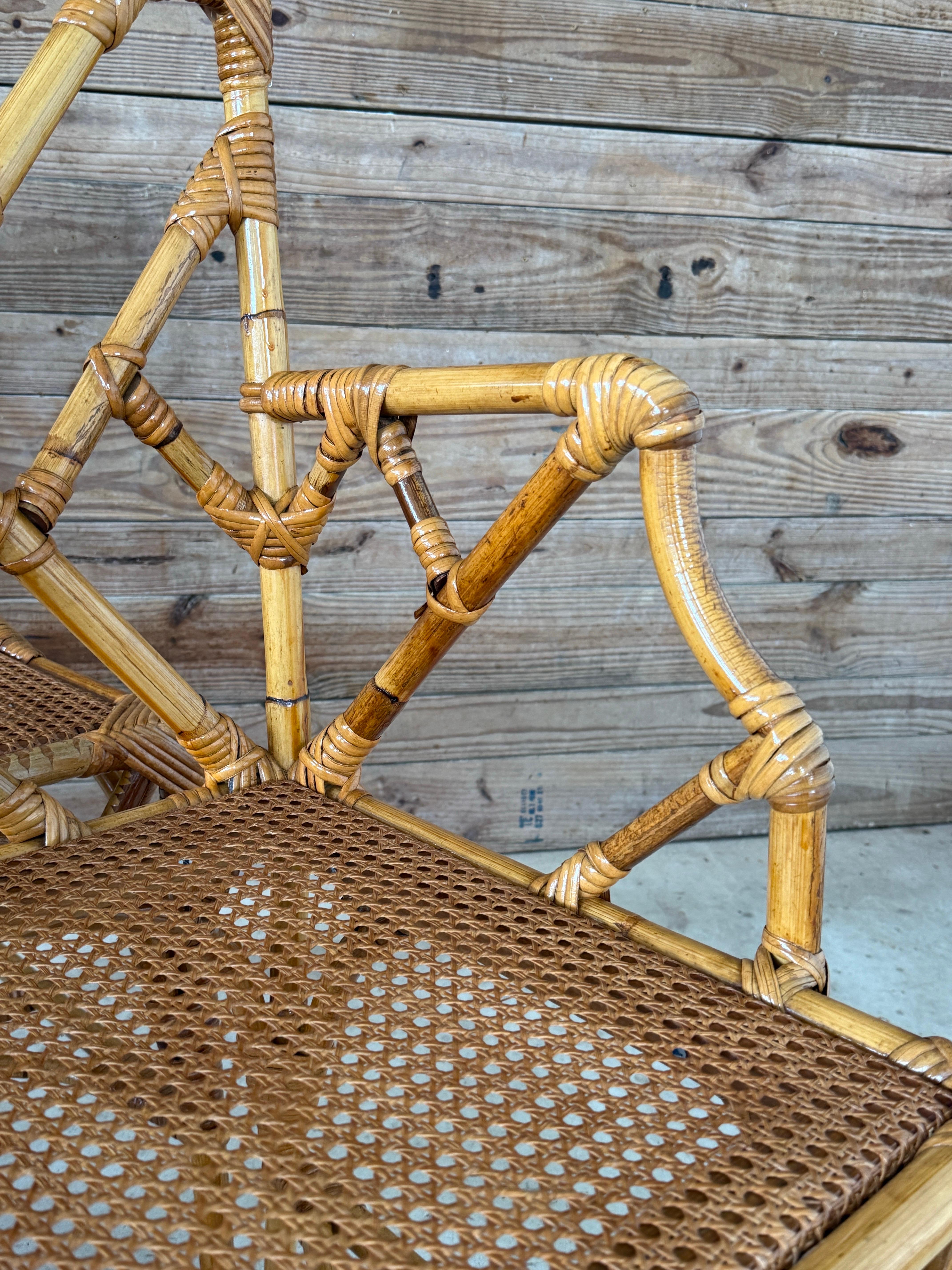 Set of Six Mid-20th Century Restored Italian Rattan Chippendale Dining Chairs en venta 5