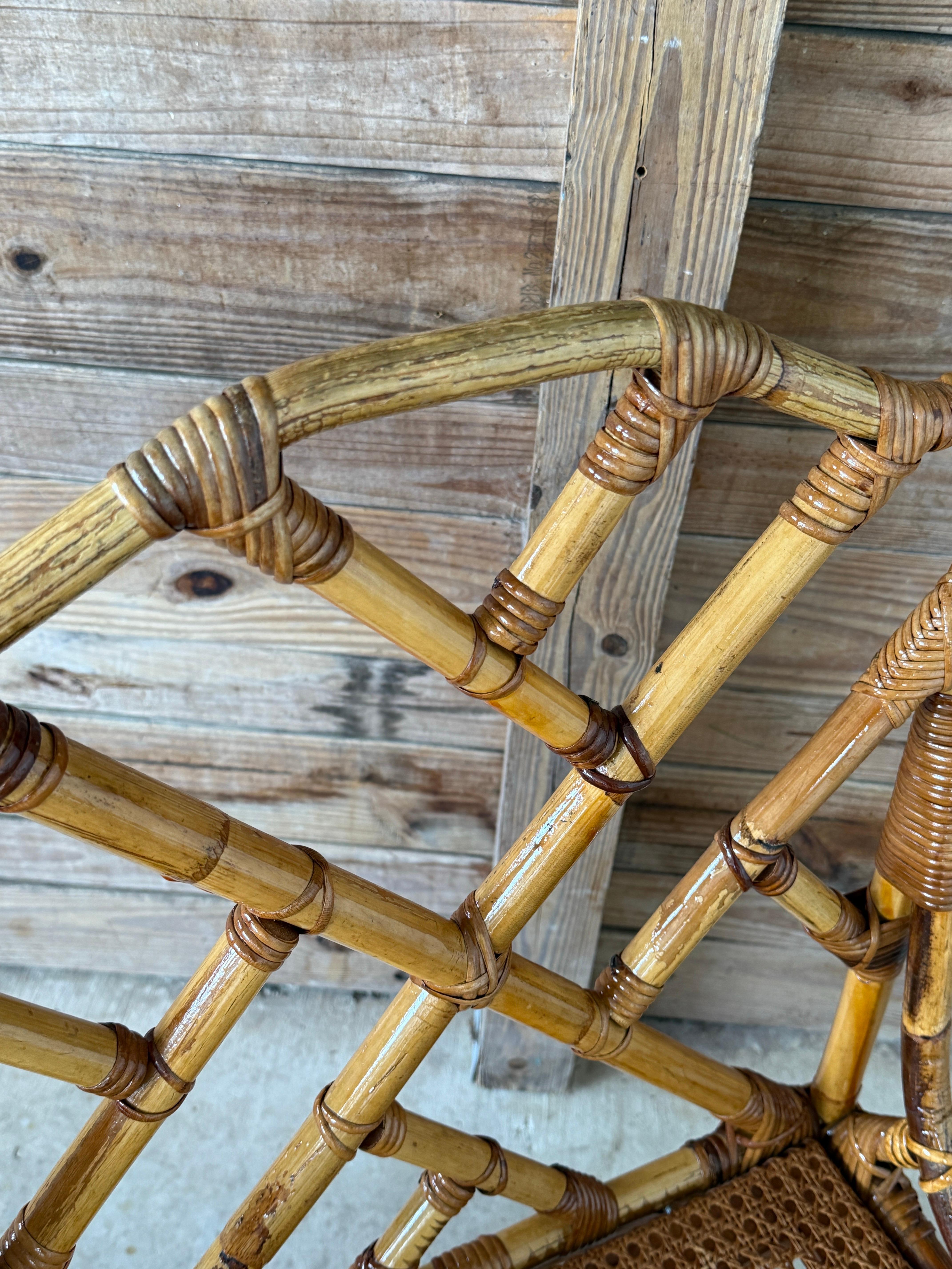 Set of Six Mid-20th Century Restored Italian Rattan Chippendale Dining Chairs en venta 7
