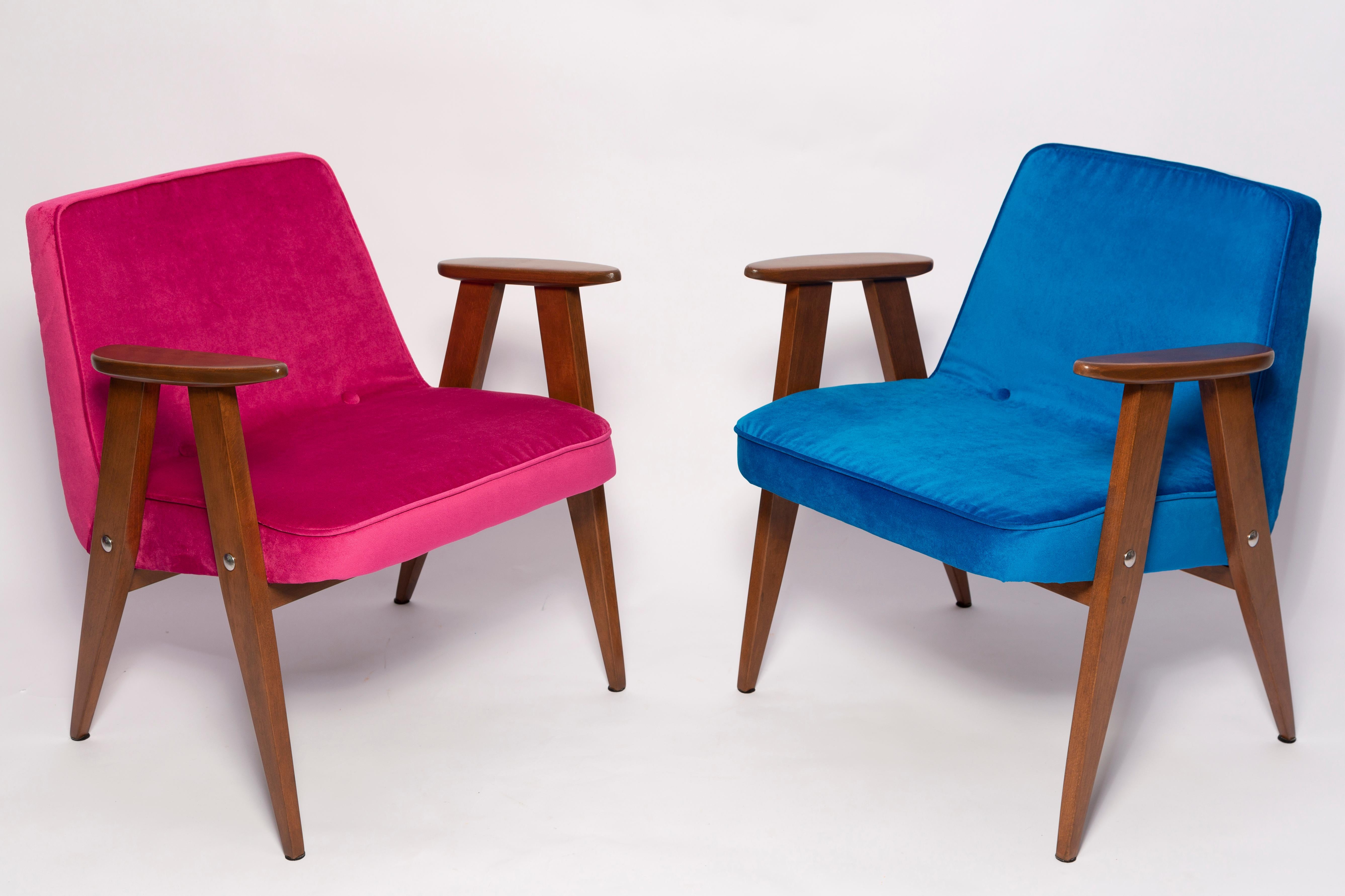 Set of Six Mid Century 366 Armchairs, Velvet, Jozef Chierowski, Europe 1960 For Sale 5