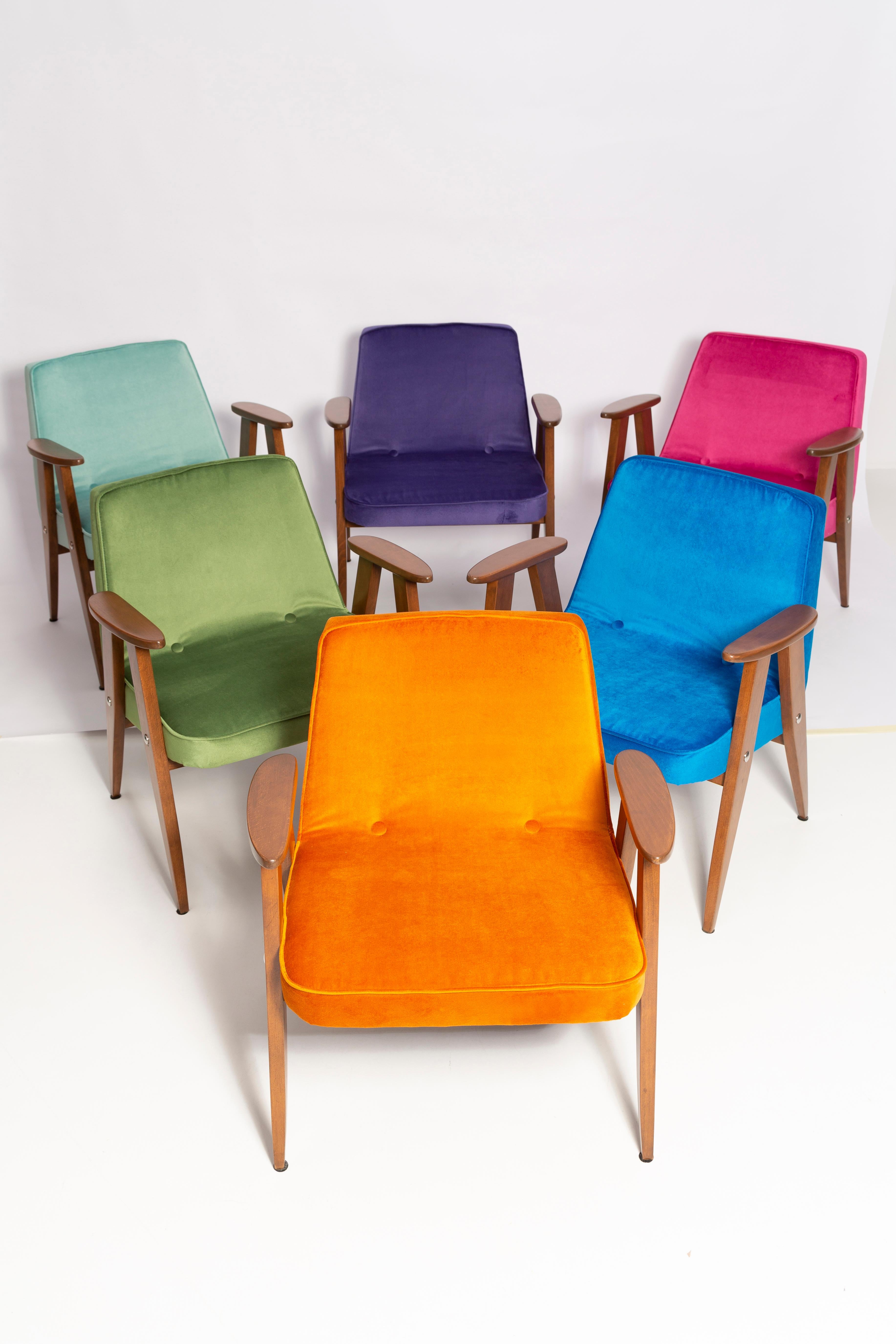 Polish Set of Six Mid Century 366 Armchairs, Velvet, Jozef Chierowski, Europe 1960 For Sale