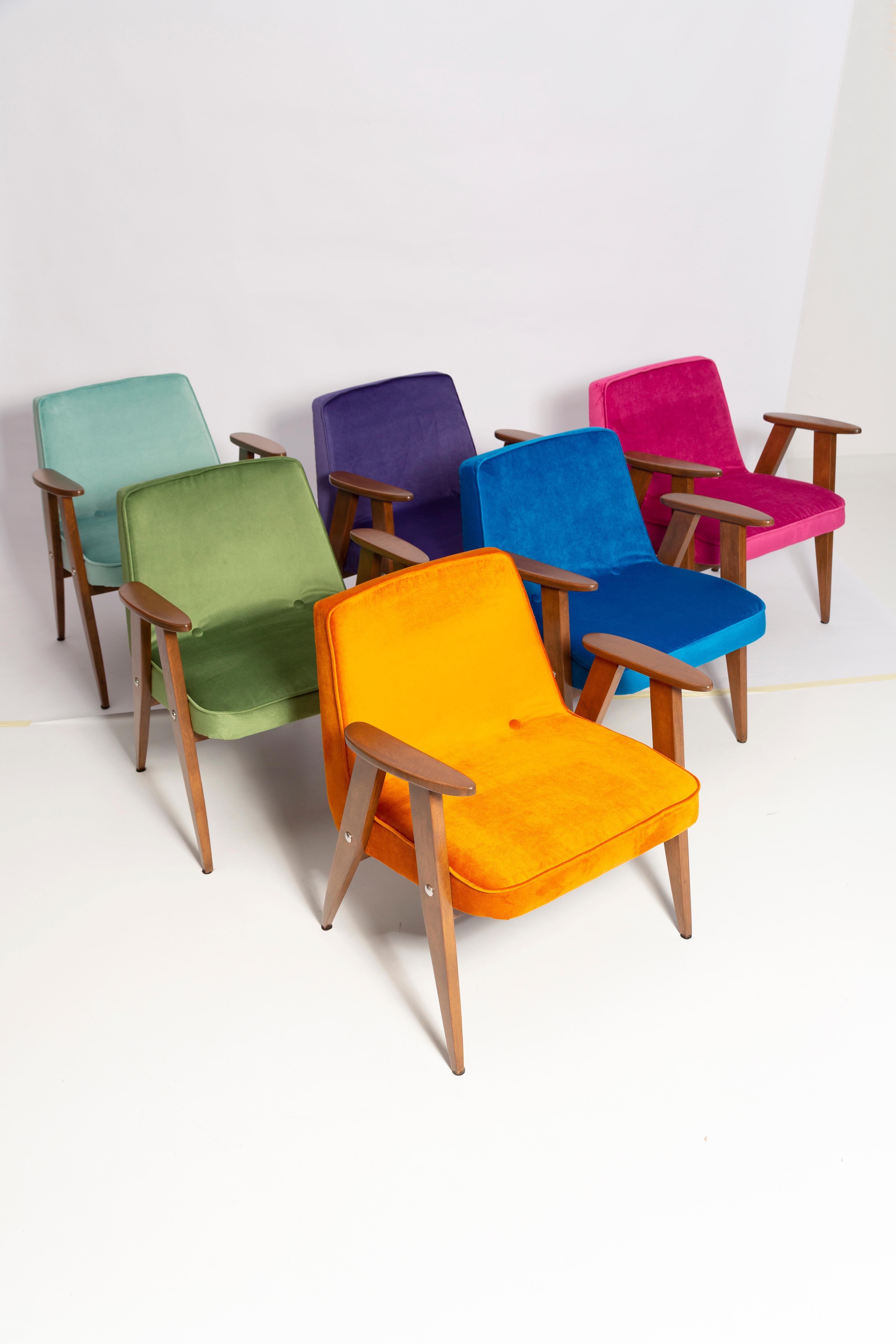 20th Century Set of Six Mid Century 366 Armchairs, Velvet, Jozef Chierowski, Europe 1960 For Sale