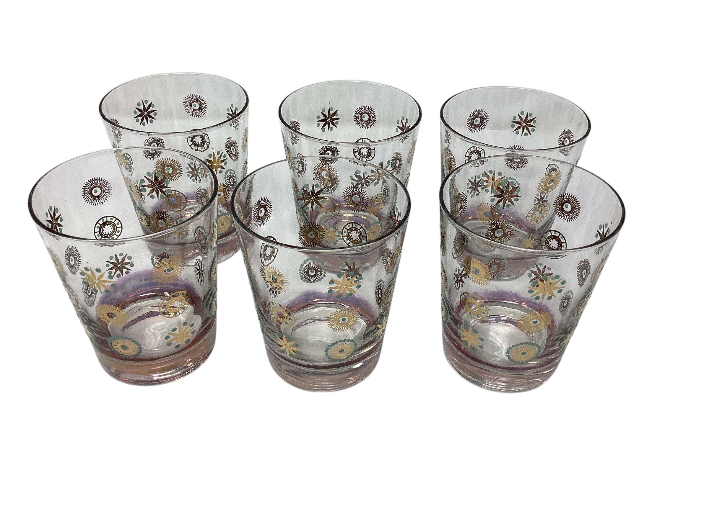 Juego de seis vasos Mid Century Atomic Double Old Fashioned siglo XX en venta