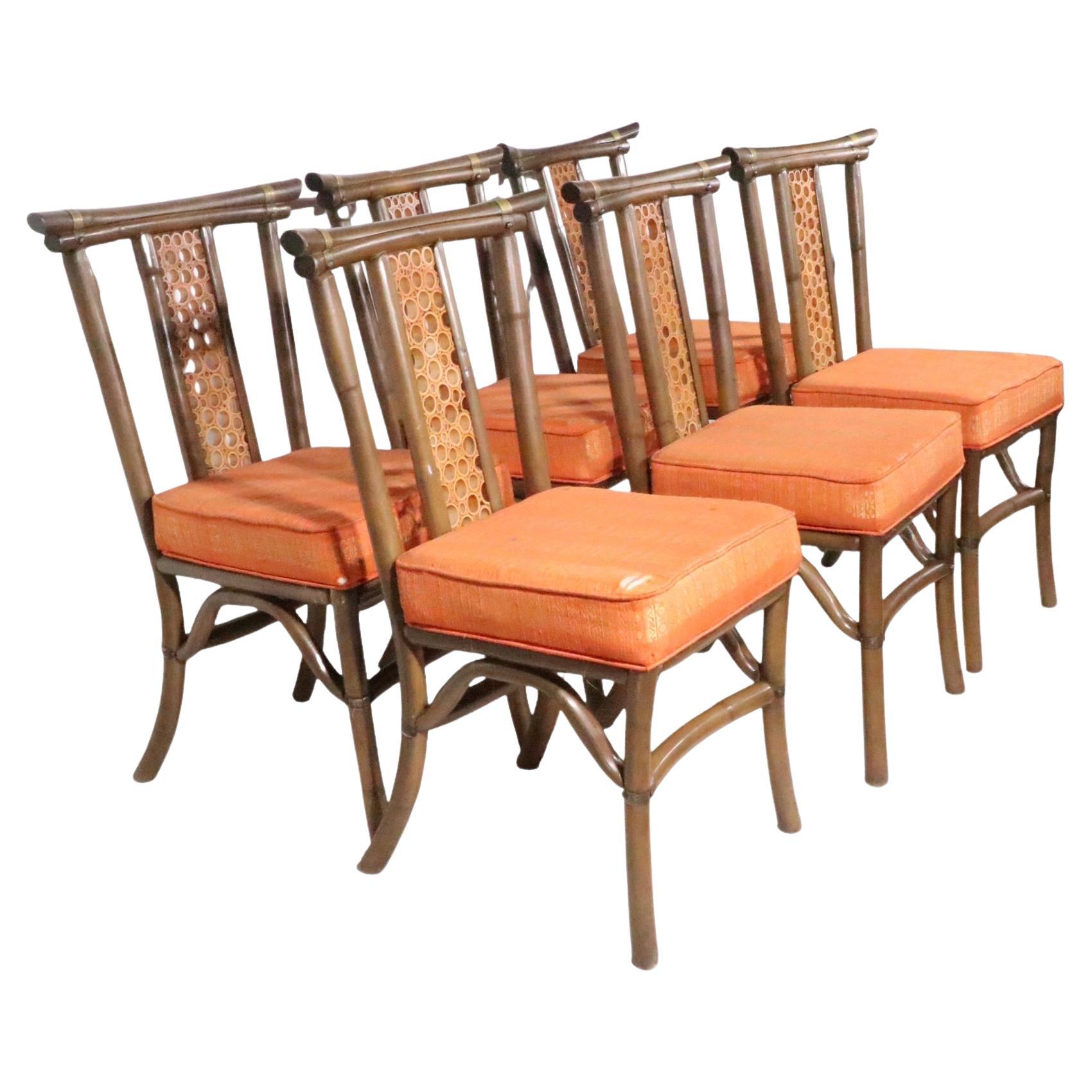Set of Six Mid Century Bamboo Dining Chairs by Herbert Ritts c 1950/1960's en vente